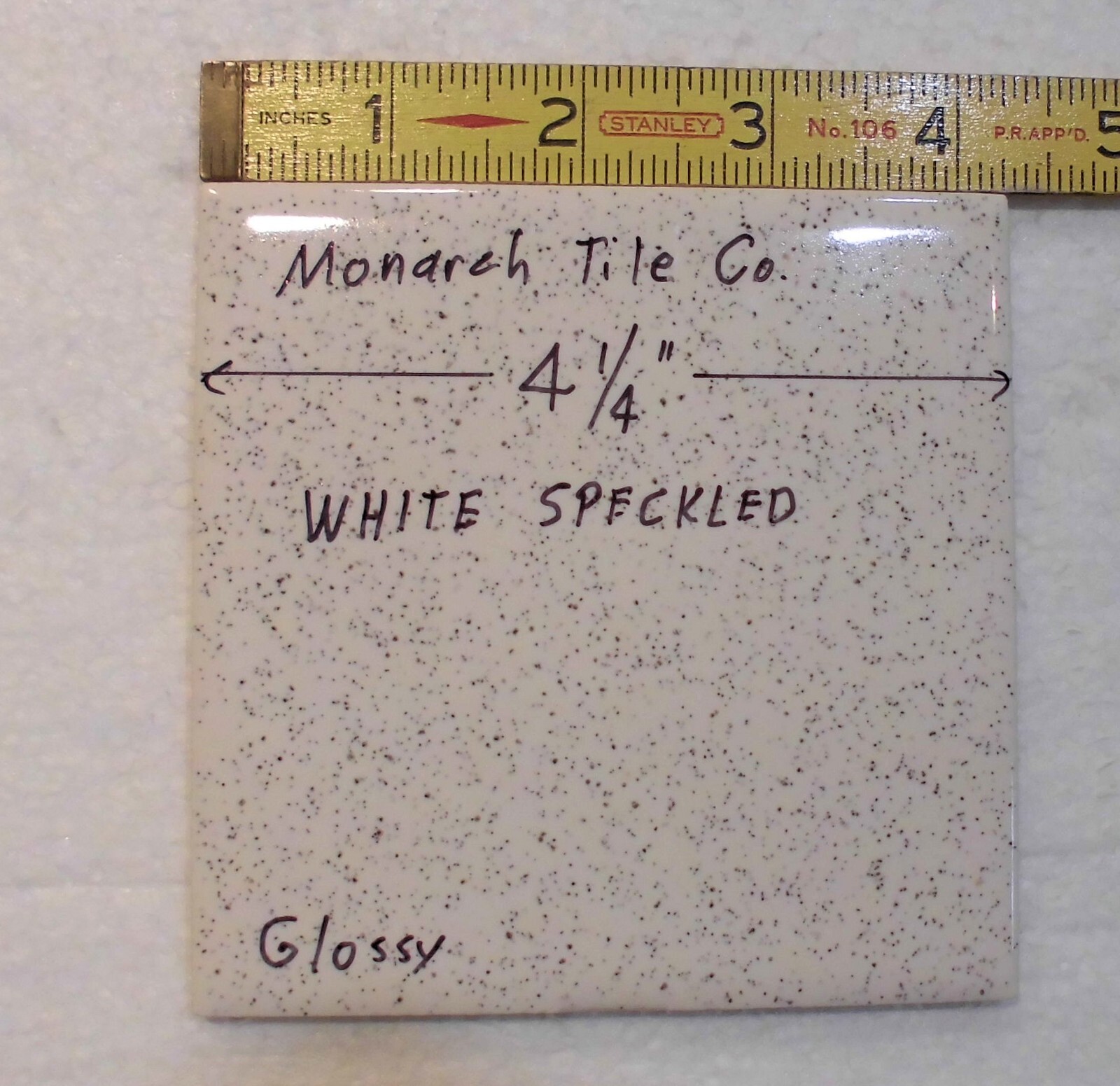 1 pc. White Speckled: 4-1/4″ Glossy Ceramic Tile by Monarch Co., salt & pepper