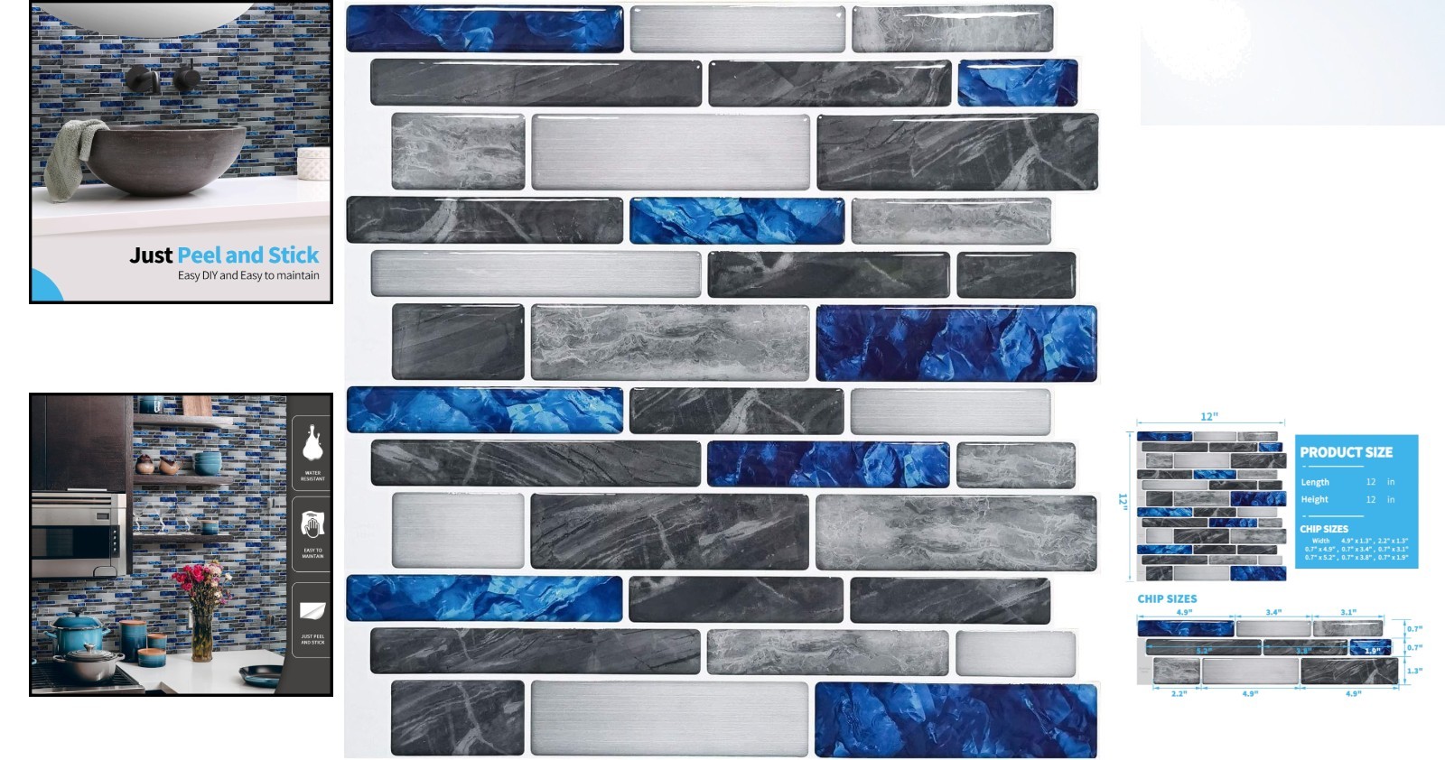 Modern Marble Finish Self-Adhesive Tiles – 10 Sheets, 3D Effect, 12″x12″