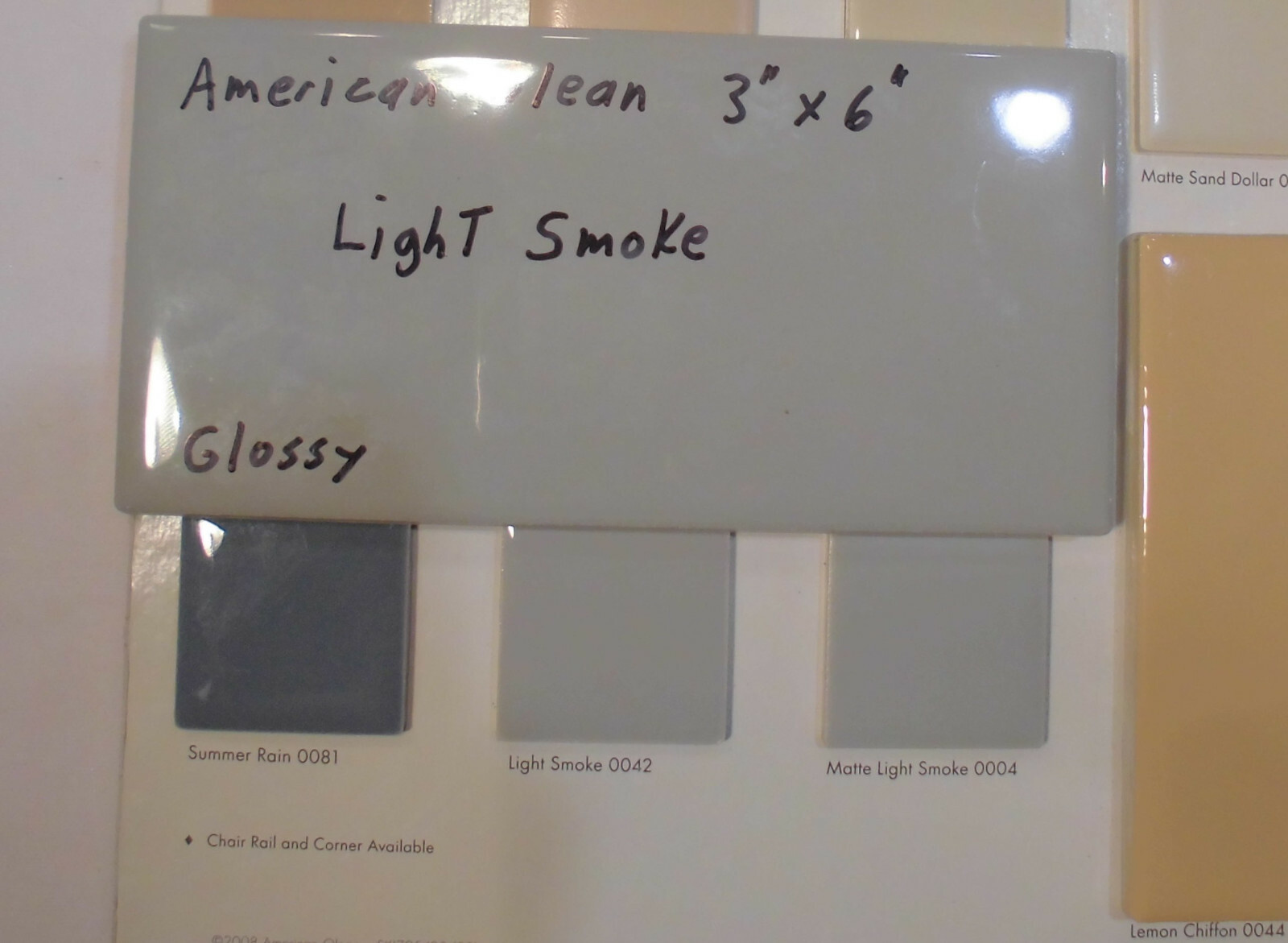 1 pc. Light Smoke Gray: 3″ X 6″ Glossy Ceramic Tile by American Olean Co. NEW