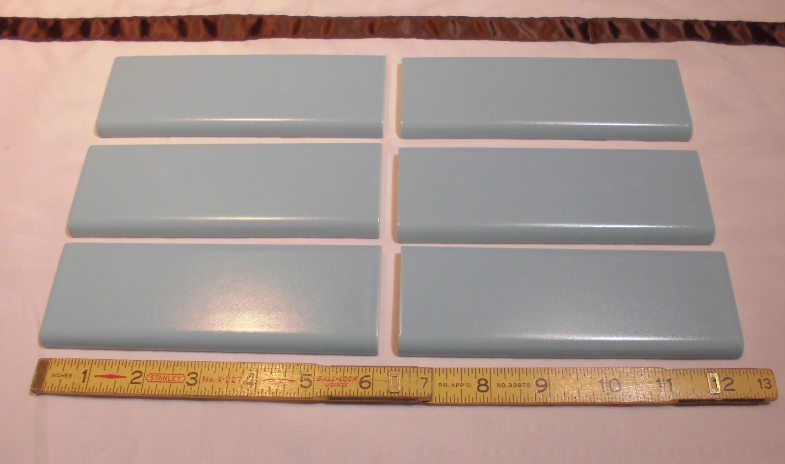 6 pcs. Matte *Blue Denim* Ceramic Cap Bullnose Trim tile by Mid-State NOS