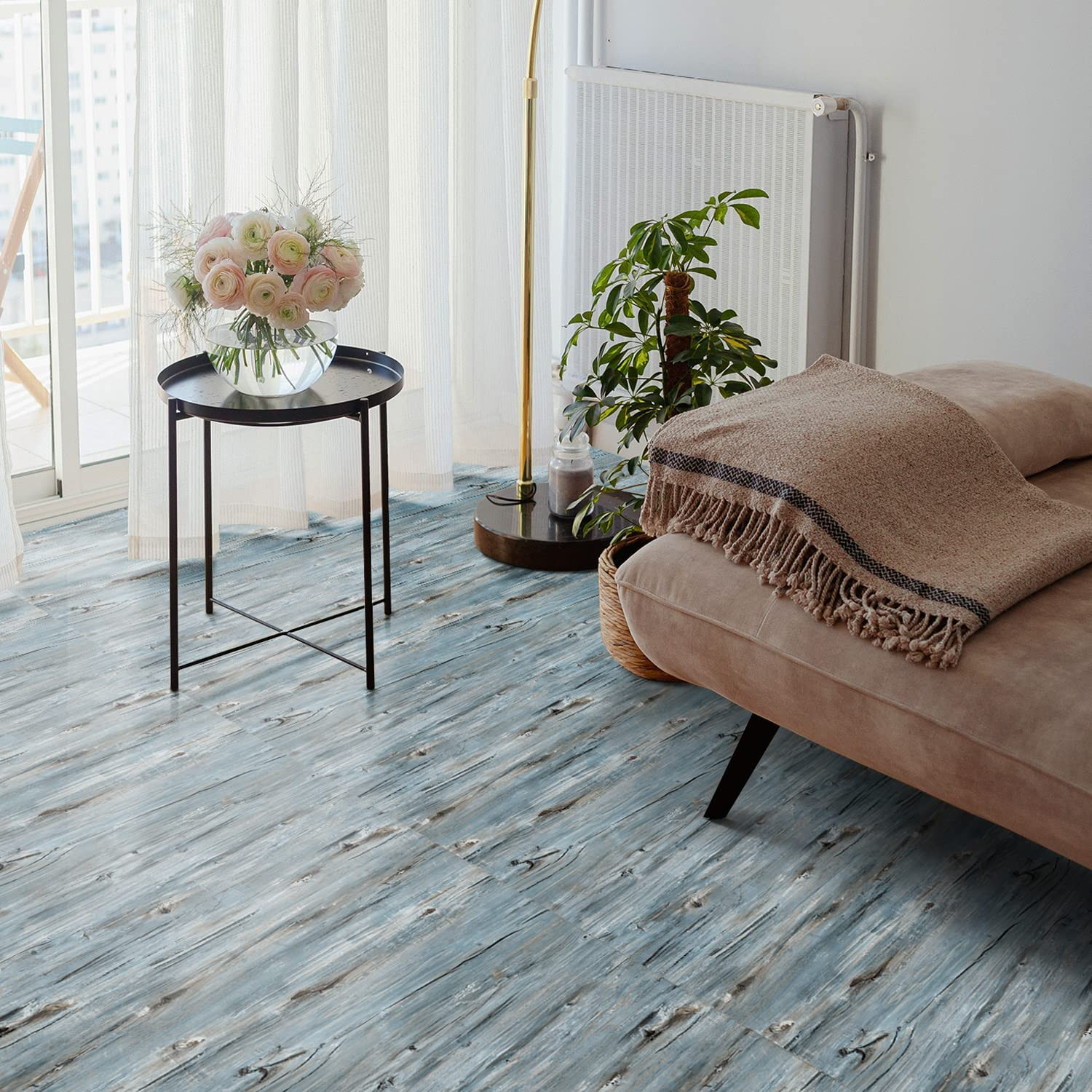Peel and Stick Vinyl Flooring Roll 11.8″ Width, Length 590″ Waterproof and Non-S