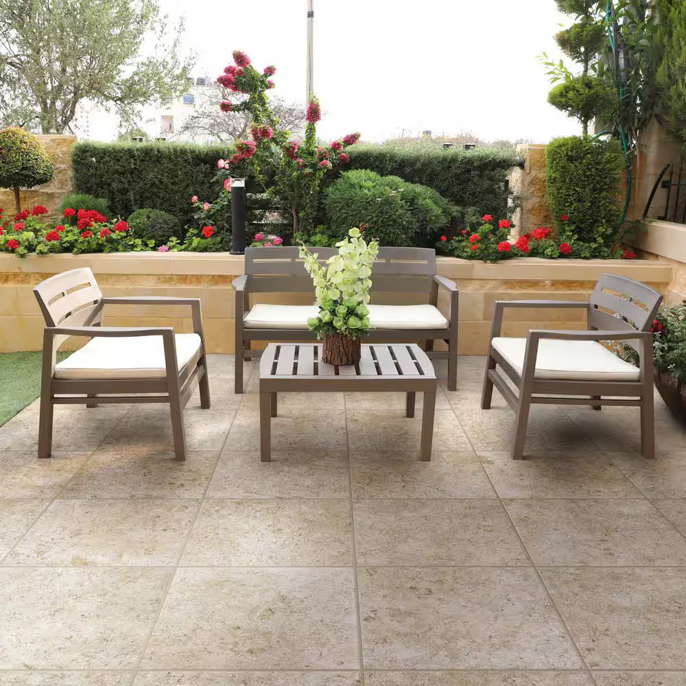 Porcelain Paver Stone Look 24×24 Outdoor Patio Pool Deck Beige Tile Slipproof