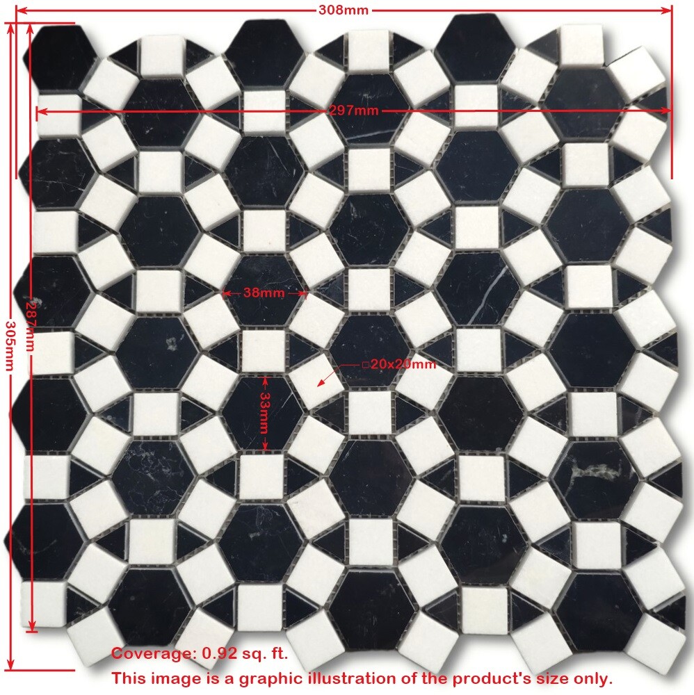 T392XH Thassos White Marble Hexagon Sunflower Ming Green Mosaic Tile Honed