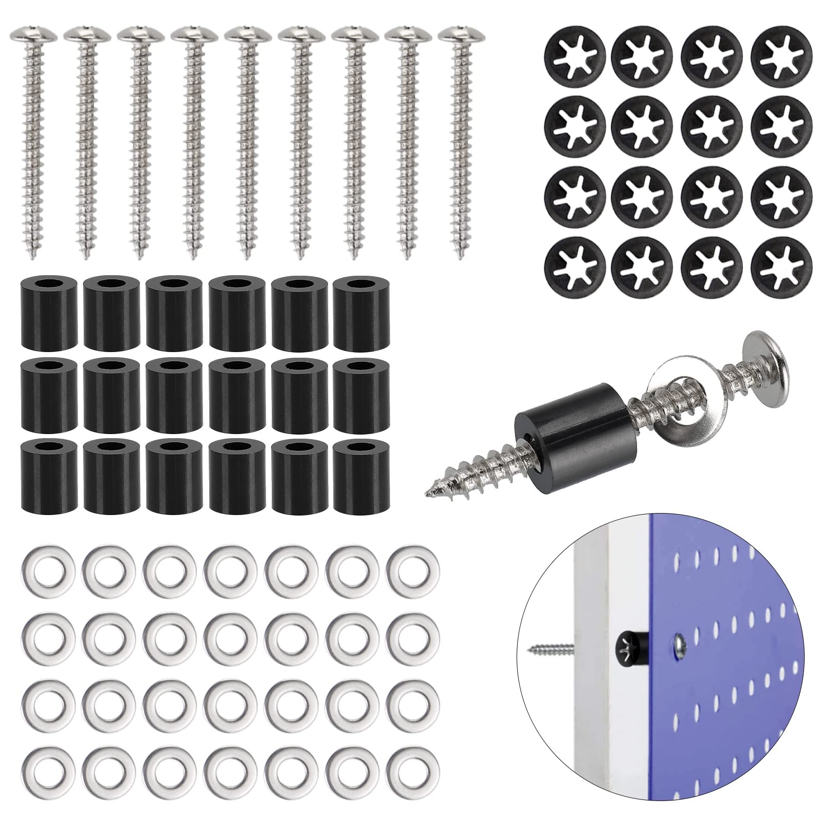 HanTof 43 Set (172Pcs) Pegboard Mounting spacers and Screws Kit, Peg One Size