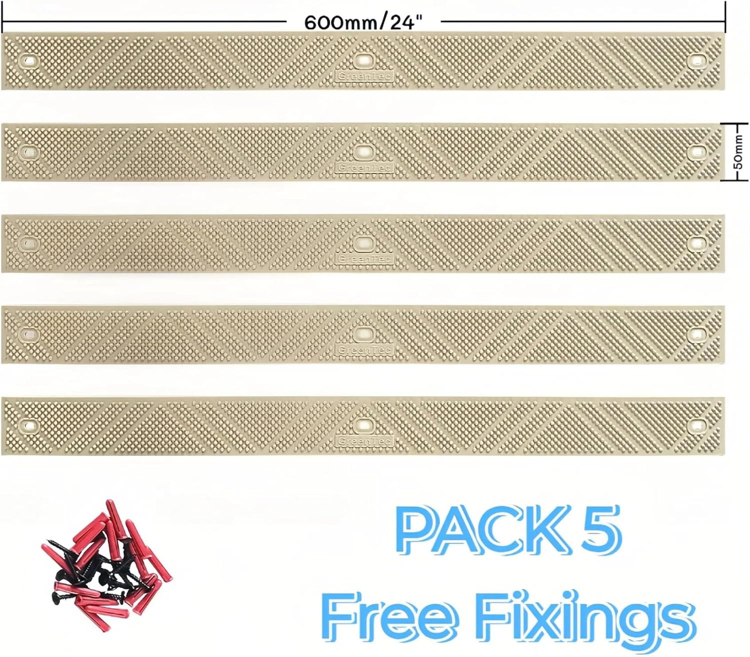 5 Pack Non-Slip Decking Strips 24″x2″ | Durable Polypropylene | Beige