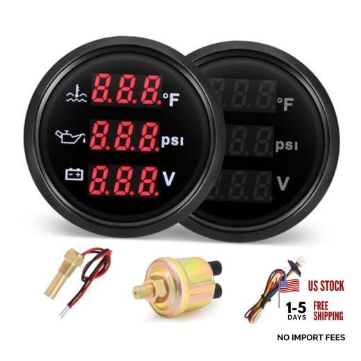 Triple Gauge Set – Water Temp (104°F-248°F), Oil Pressure (0-145PSI), Black