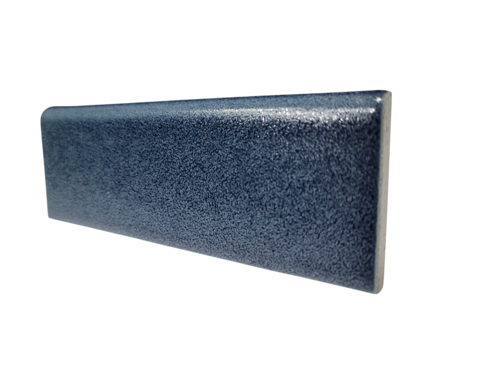 Blue Ceramic Bullnose Tile Subway Trim Crystalline Texture Mid Century Modern