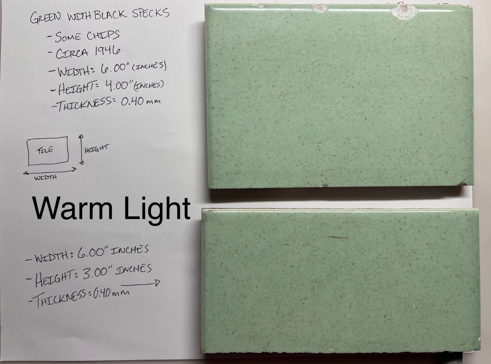 2 pc. Speckled Green: Ceramic Tile, Flat Wall Tile