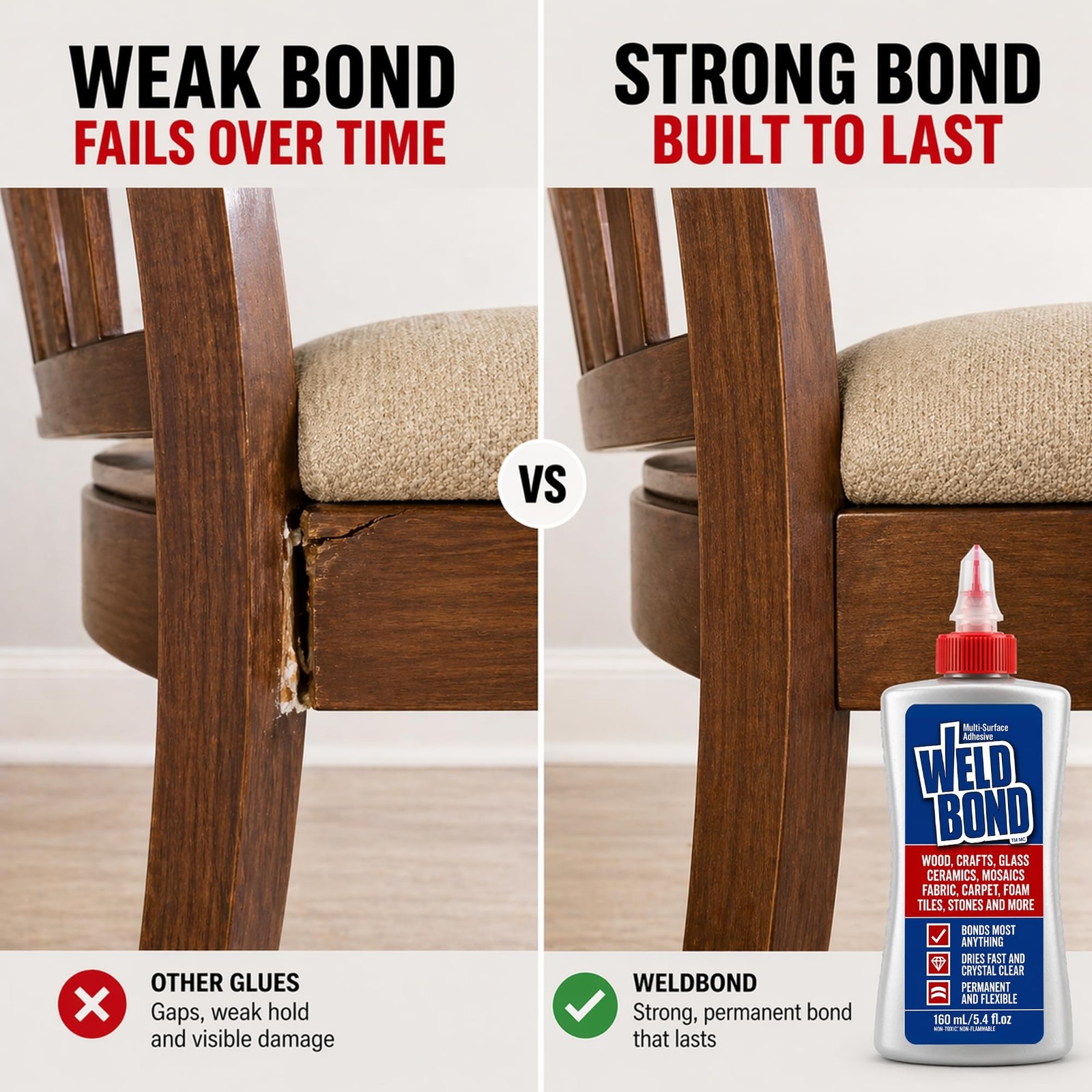 Weldbond Multi-Surface Strong Glue – Fast Drying Glue for Wood, Tile, Cera