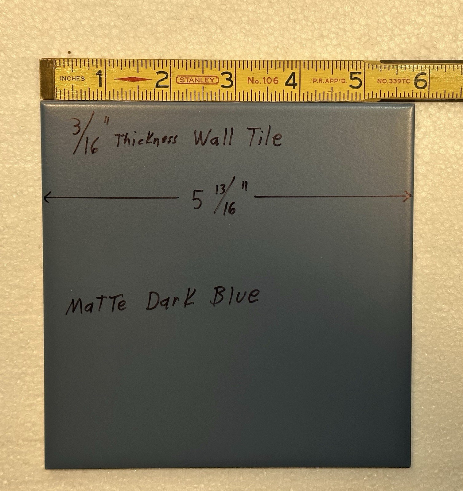 1 pc. 3/16″ Thickness Matte Dark Blue: 5-13/16″ Square Ceramic Tile, New Stock