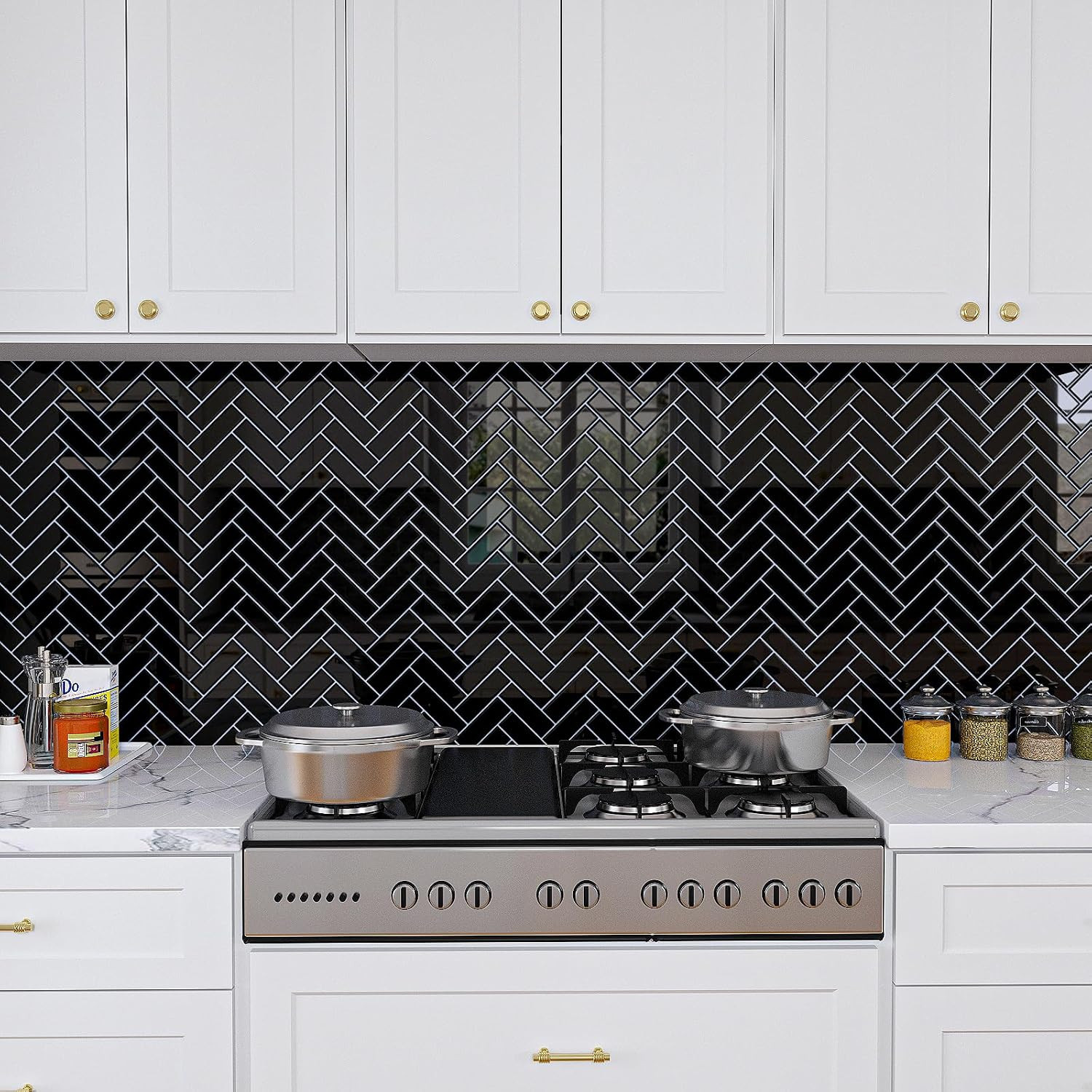 20 Sheets Black Herringbone Peel and Stick Backsplash Tiles 12″x12