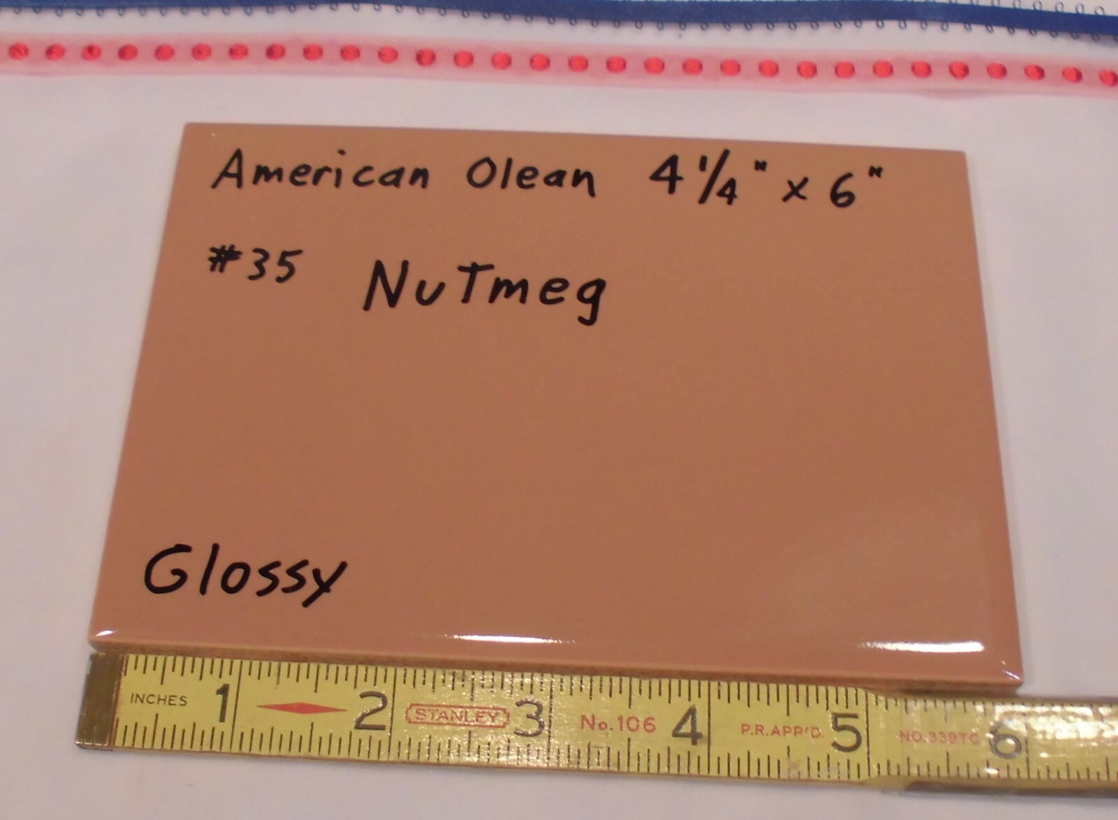 1 pc. *Nutmeg -Brown* Glossy Ceramic Tile #35 by American Olean 4-1/4″ X 6″ NOS
