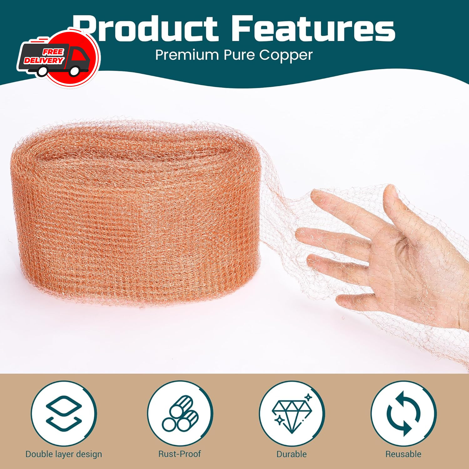 Copper Mesh Rodent Control, 5In X 30Ft Rustproof Pure Copper Mesh Roll for Slug