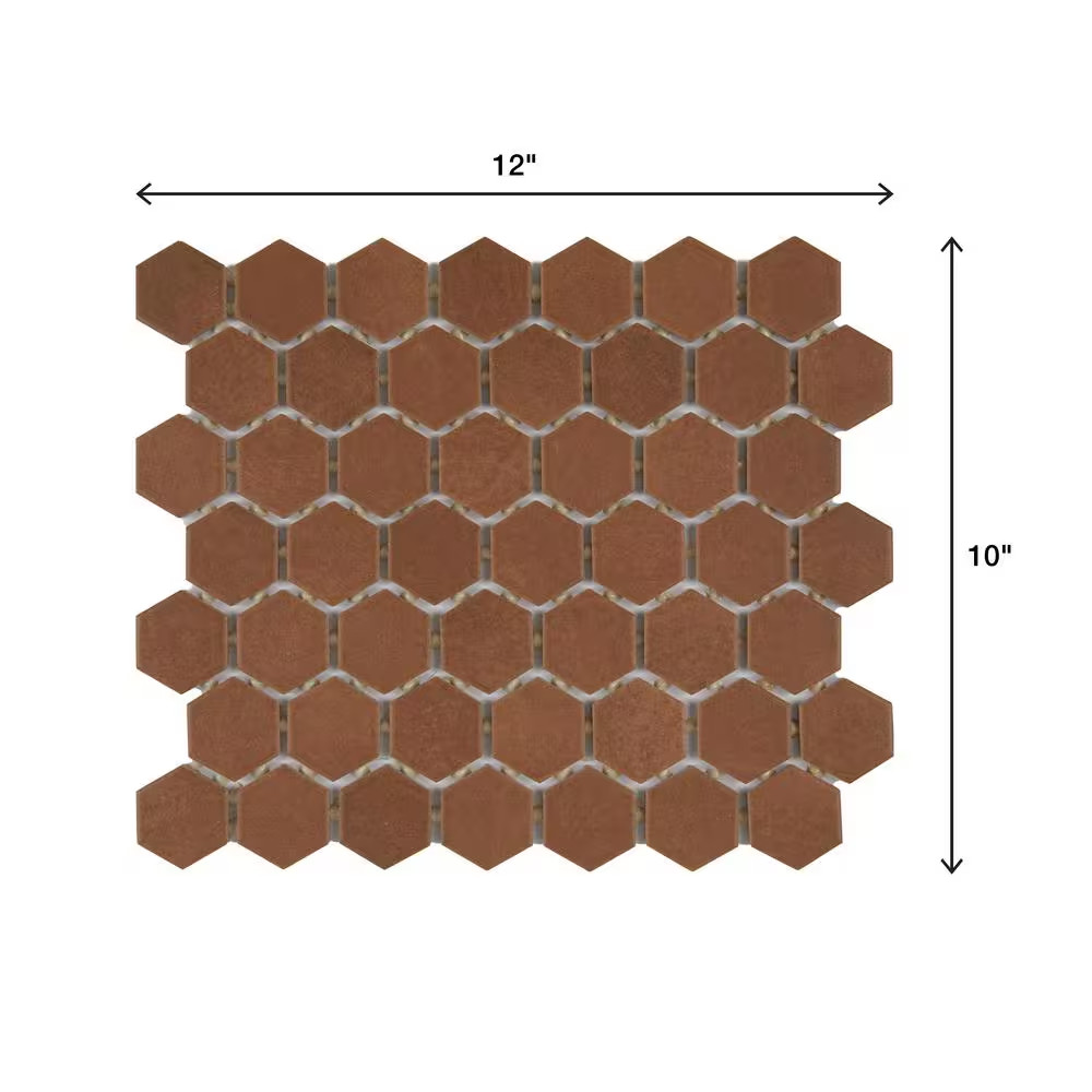 Moroccan Concrete Terra Cotta 11 In. X 10 In. Glazed Ceramic Hexagon Mosaic Tile