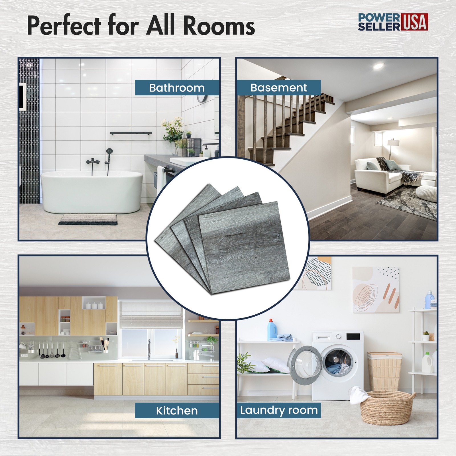 PowerSellerUSA Vinyl Self Adhesive Square Floor Tiles 20 PCS 12″ x 12″, Gray