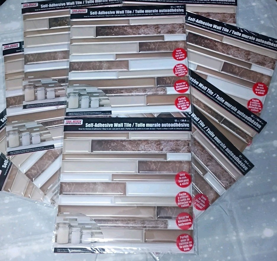 LOT 10 Sheets Hardware Self Adhesive Tan Brown and White Wall Tile 12×12 in