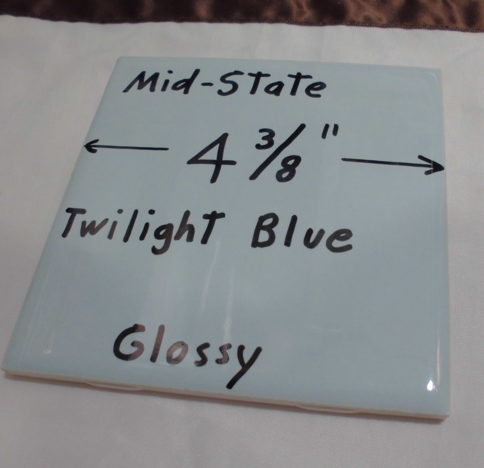 1 pc. Vintage *Twilight Blue* Glossy Ceramic Tile 4-3/8″ by Mid-State Co. NOS