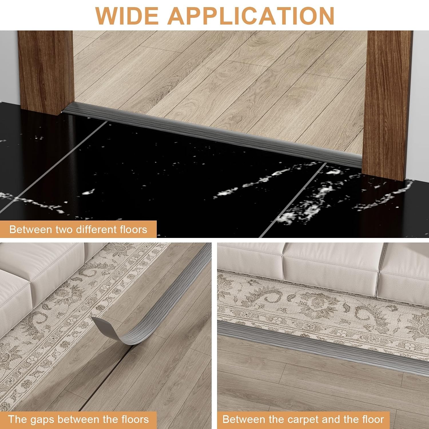 Floor Transition Strip for Carpet to Tile, Dark Grey, 4′ x 1.57″ | Self-adhesive