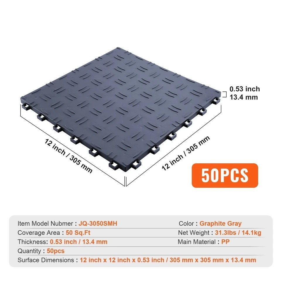 Garage Tiles Interlocking 12×12 in 50 Pack Garage Flooring Tiles Gray