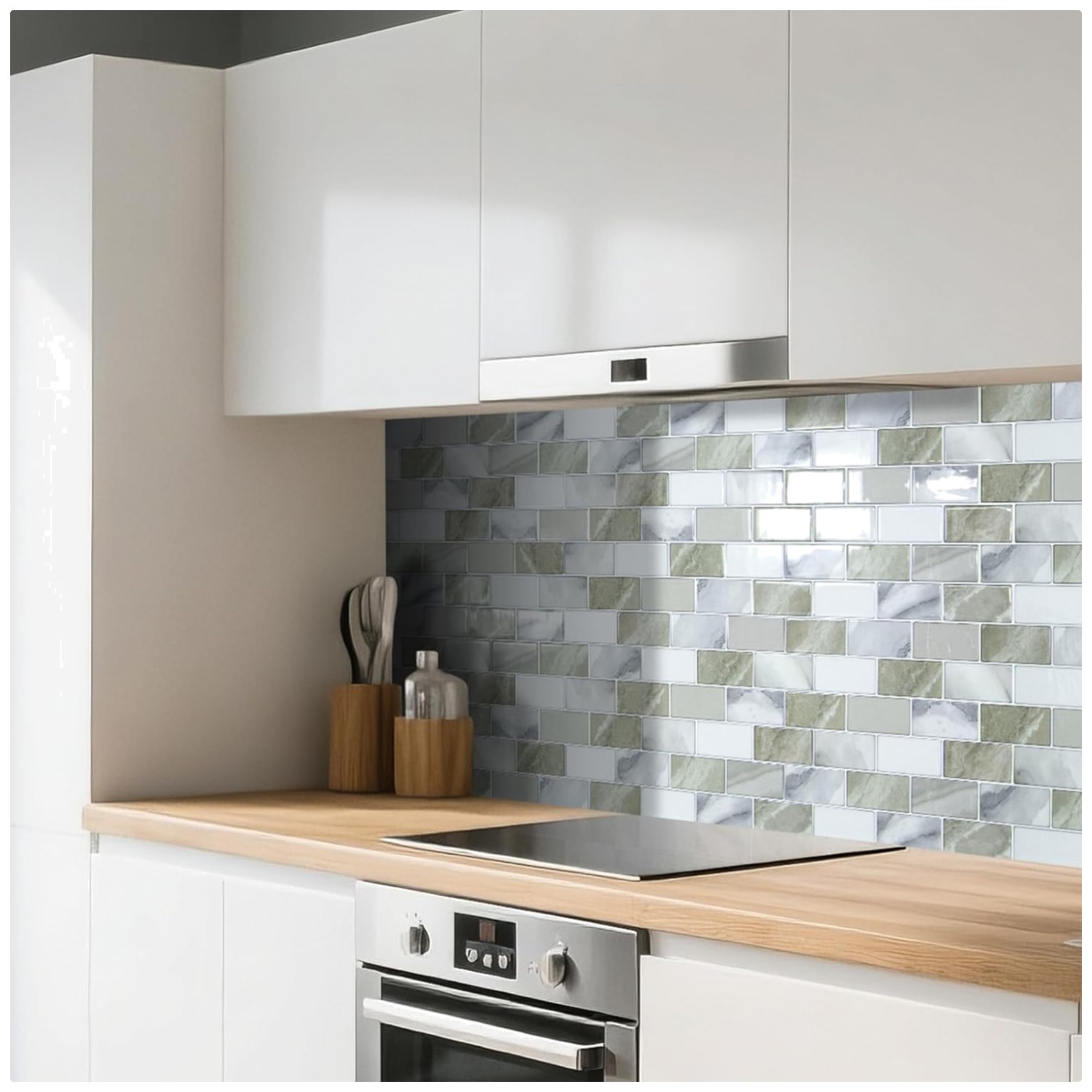 Peel & Stick Beige & White Tile for Kitchen & Bathroom Decor
