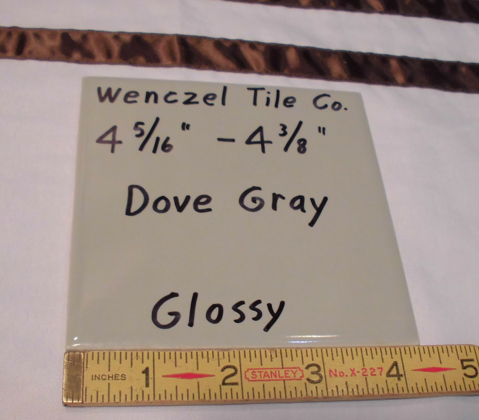 1 pc. Dove Medium Gray: Glossy Ceramic Tile by Wenczel Co. 4-5/16″ NOS