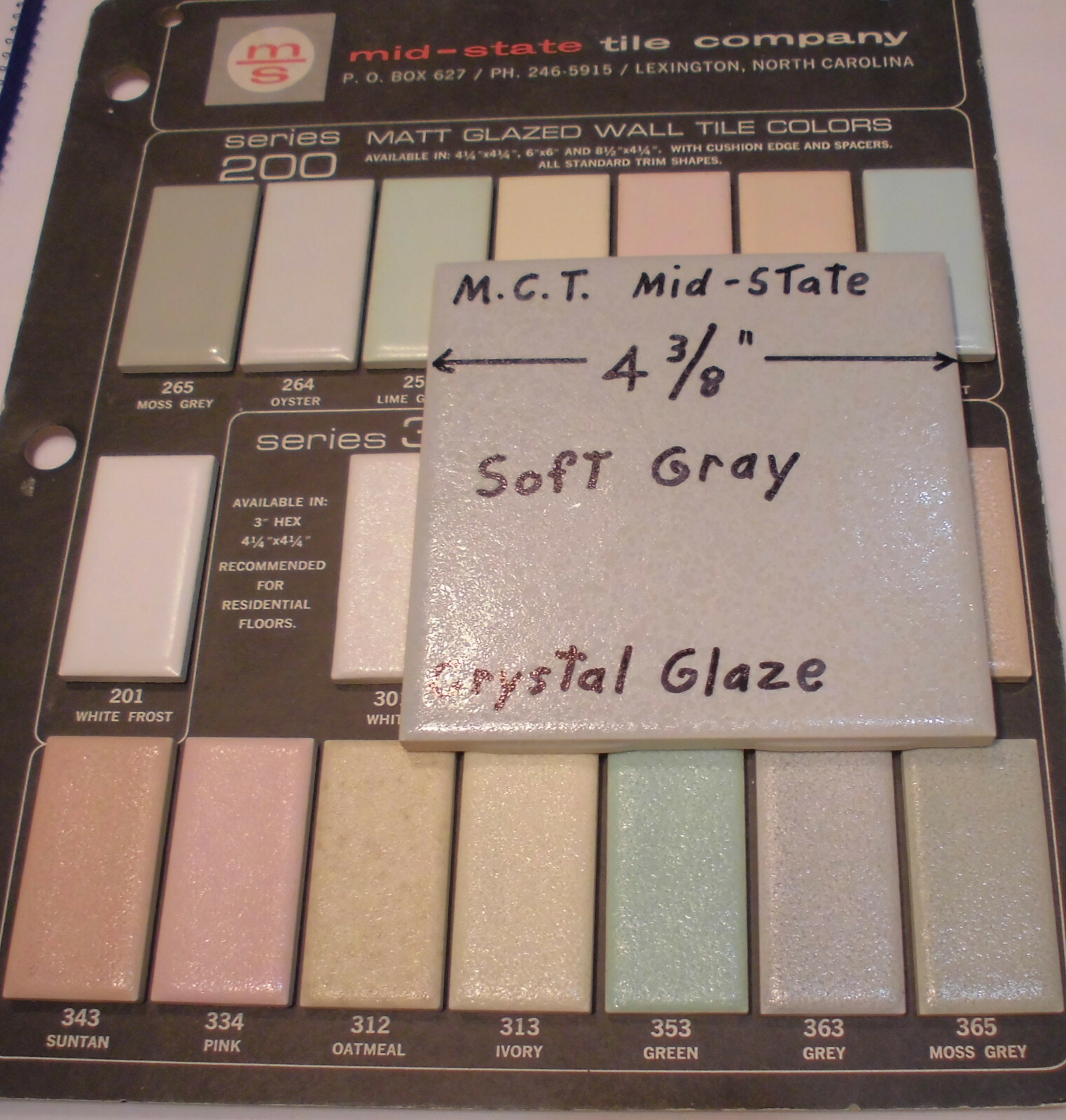 1 pc. Ceramic Tile *Gray Crystal Glazed* by M.C.T. ; Mid-State Co. 4-3/8″ New