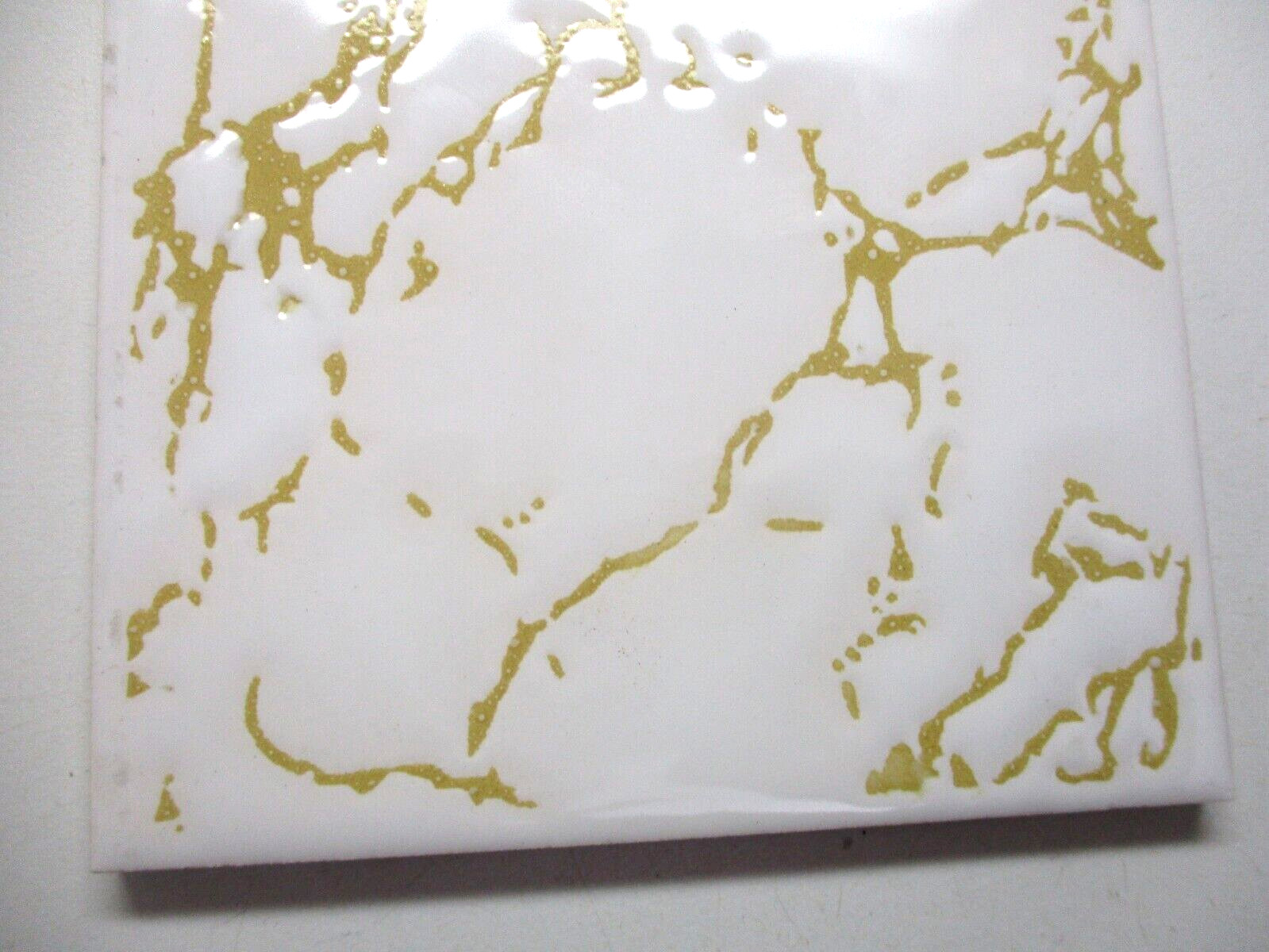 1 Wall Tile Johnson England 4-1/4″ Gloss Mustard Yellow Veins Off White Ceramic
