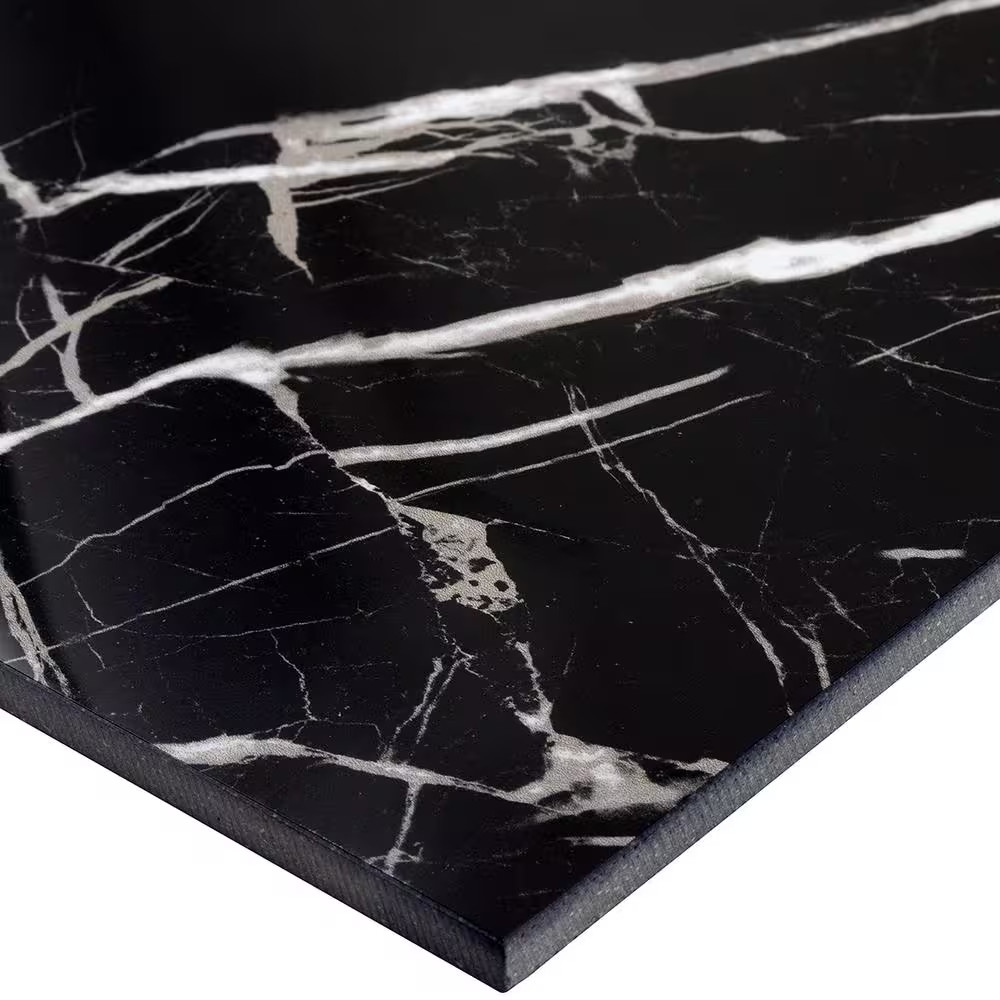 Marmo Black 23.62 In. X 23.62 In. Polished Marble Look Porcelain Floor and Wall