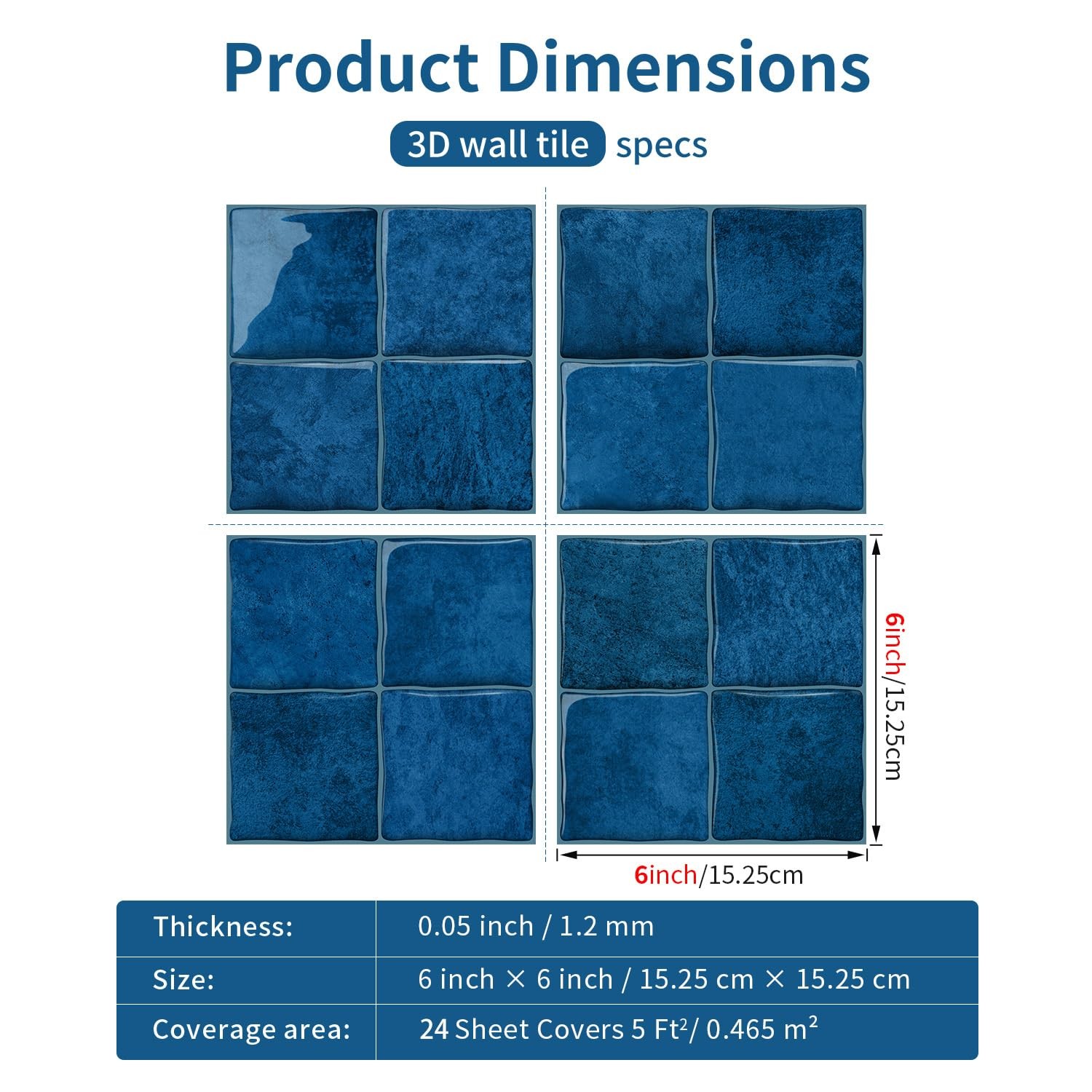 24 Sheets Thicker Peel and Stick Backsplash Tile, 6×6-3D Self-Adhesive Square…