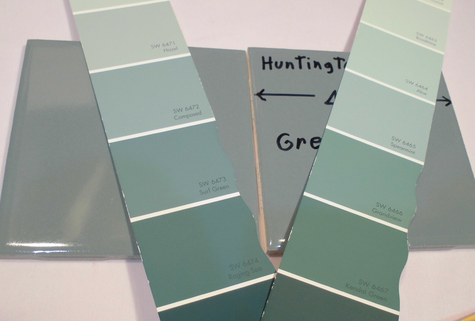 6 pcs. Glossy Ceramic Tiles *Green-Blue* 4-1/4″ Made USA by Huntington Co. NEW