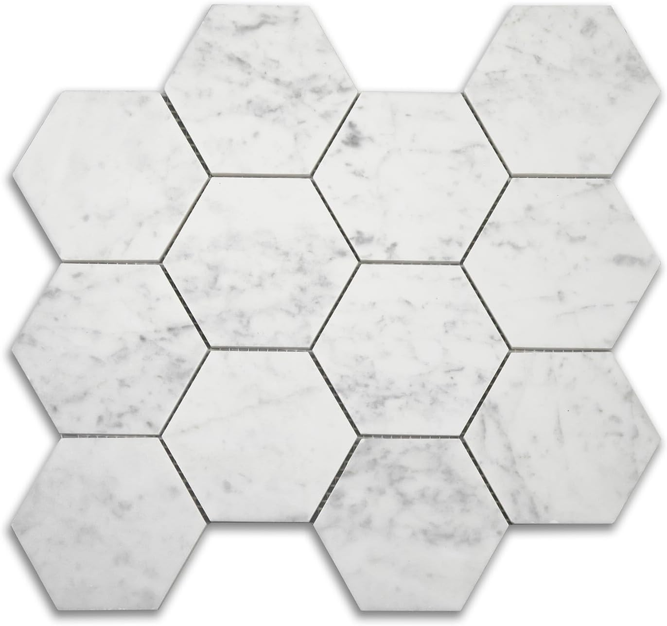 Elegant Italian Carrara Marble 4″ Hexagon Mosaic Tile for Backsplash & Floors