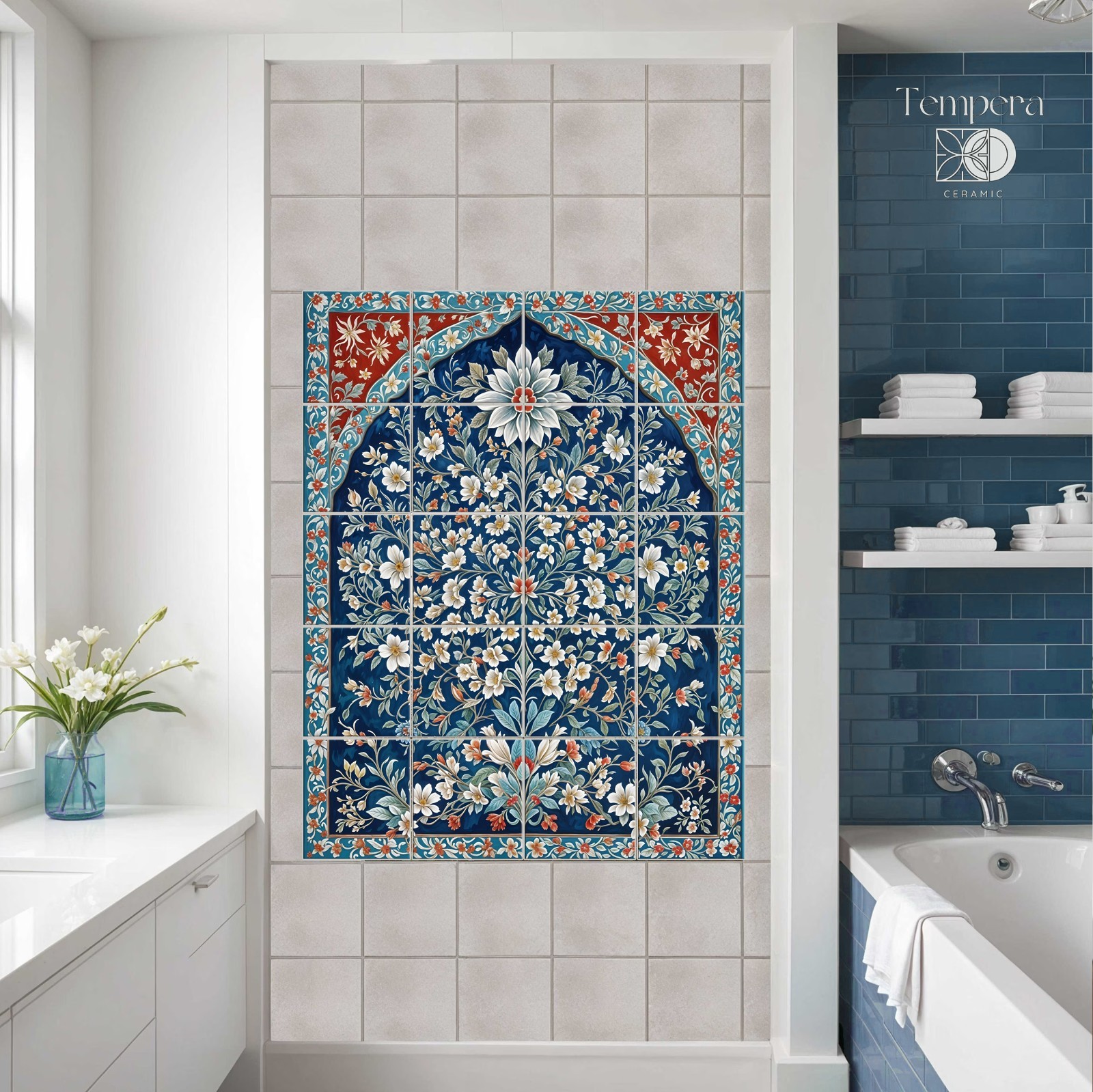 Arabic pattern tiles mural, tiles in middle-eastern style, accent tiles decor