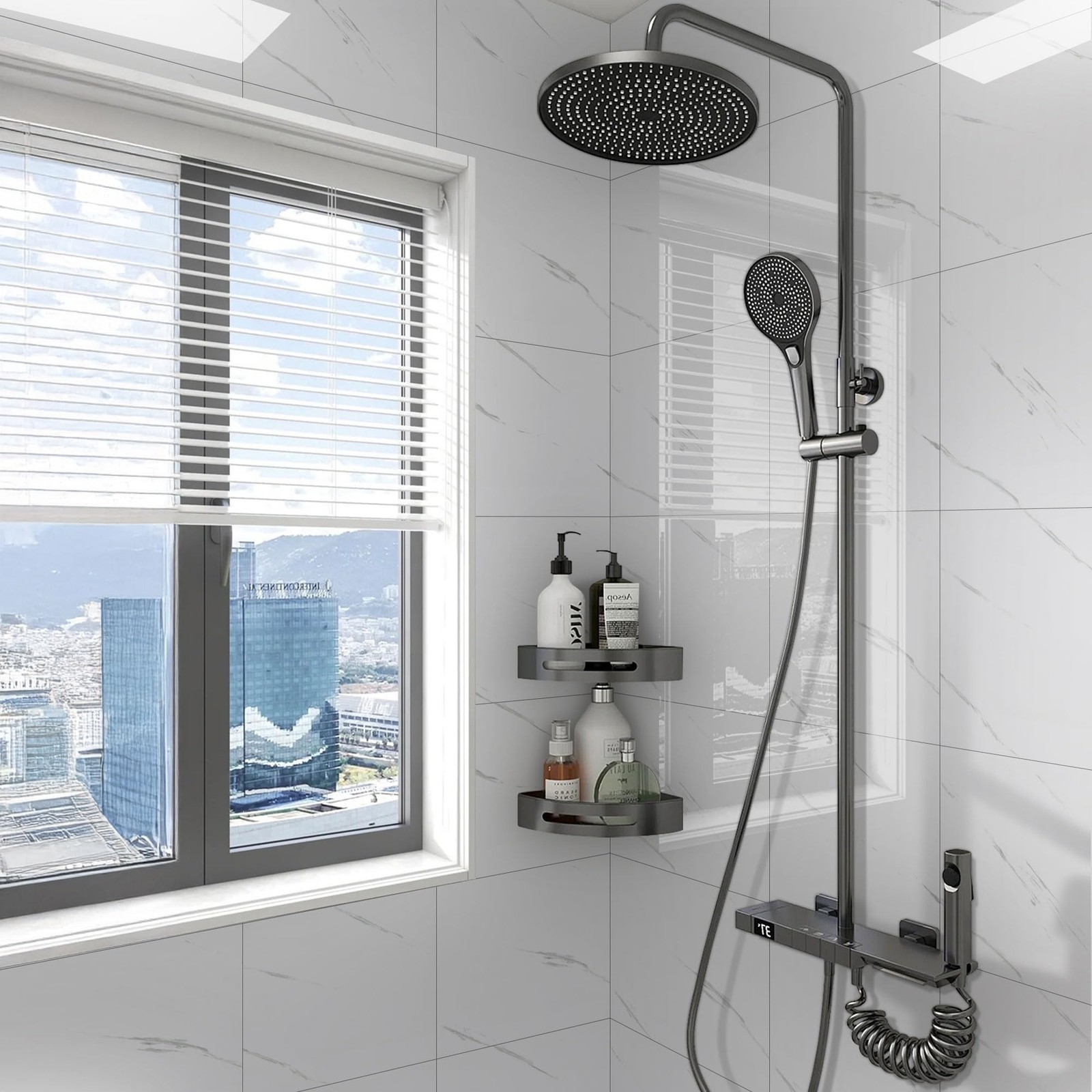 Peel and Stick Tile Shower Waterproof Marble Tiles Wall Panels, 11.8″x11.8″ S…