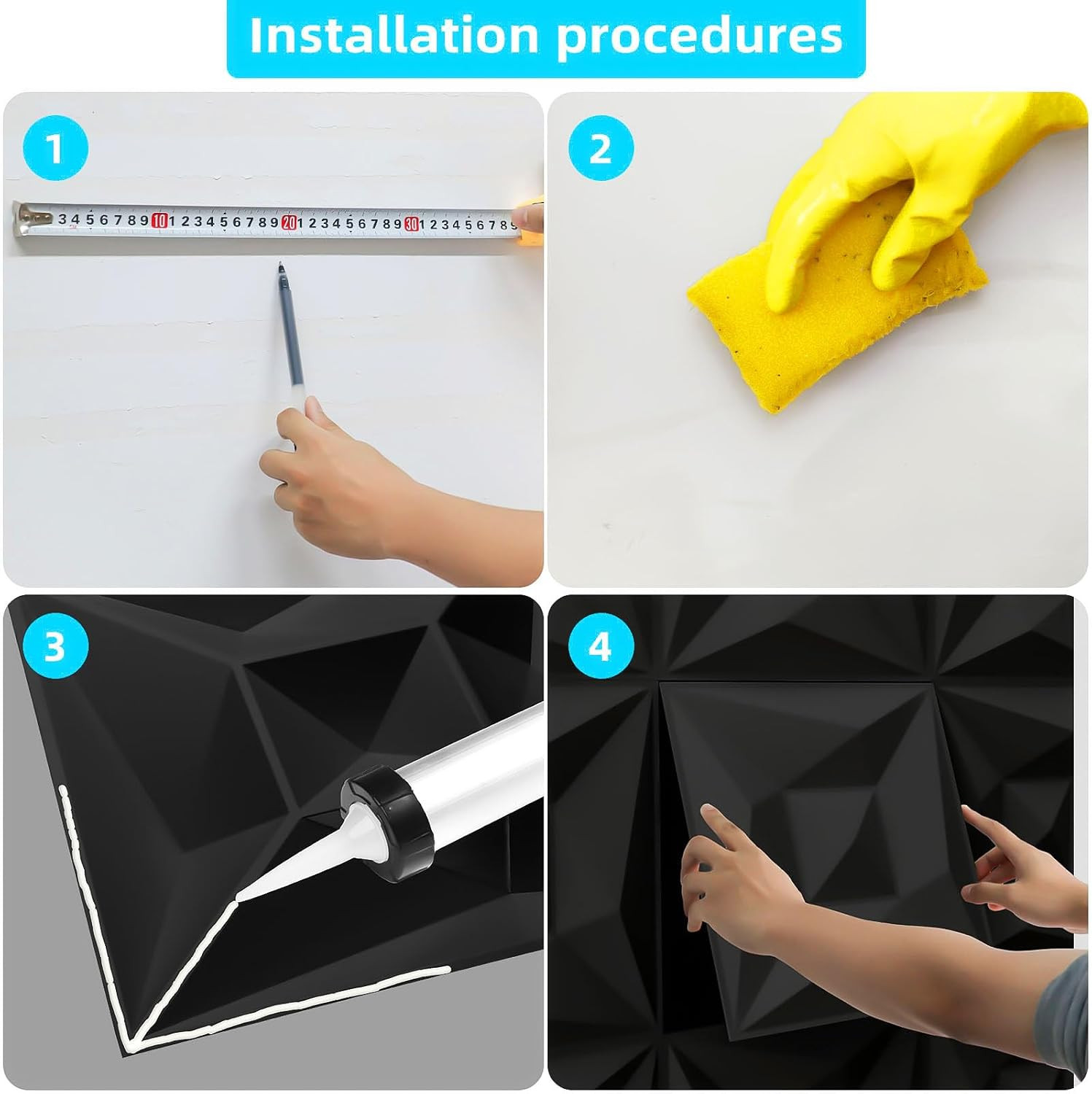 40 PCS 3D Wall Panels for Interior Wall Décor Black 11.8″*11.8″ Covering Panels,