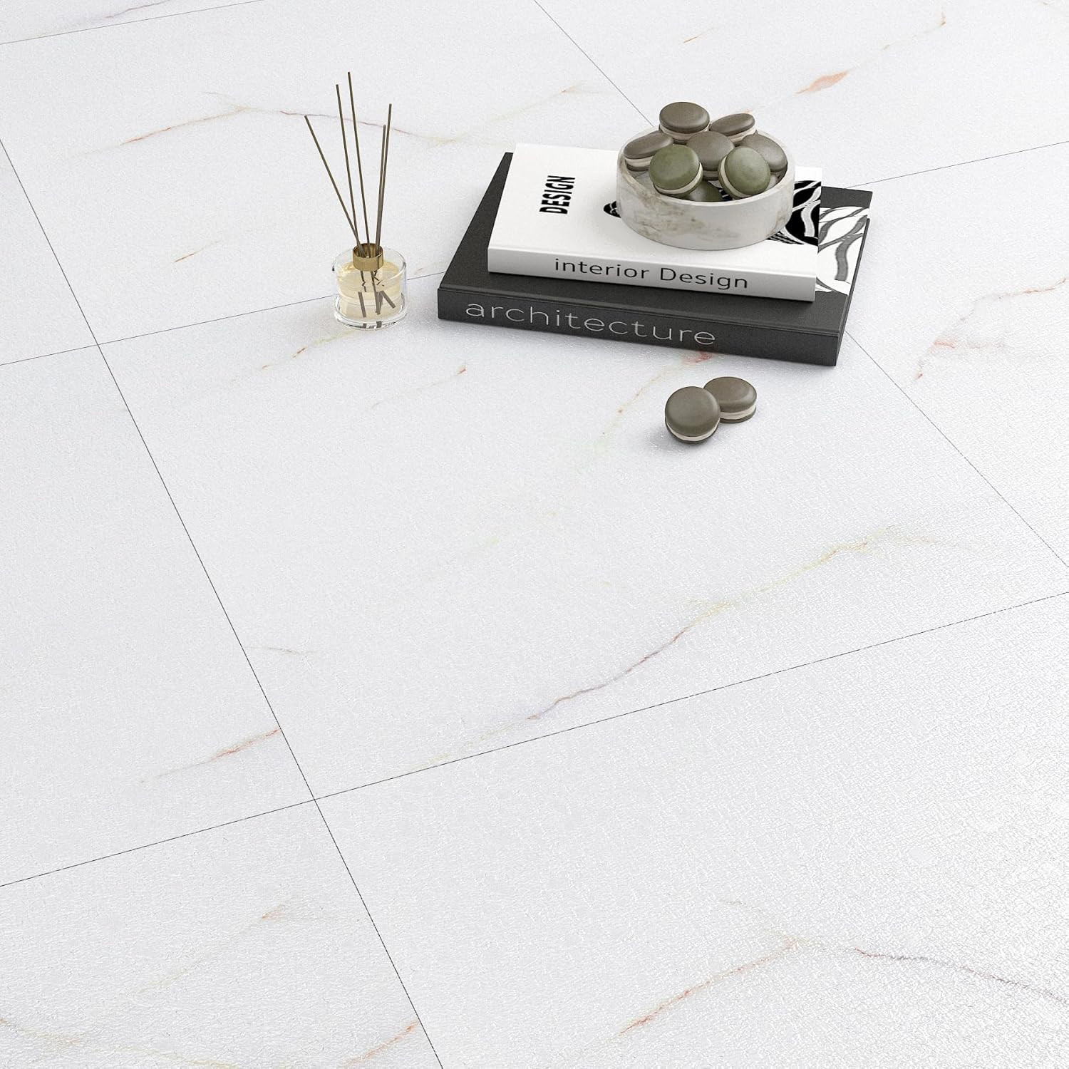 30 Pcs Peel and Stick Marble Look Vinyl Floor Tiles for Kitchen & Bathroom