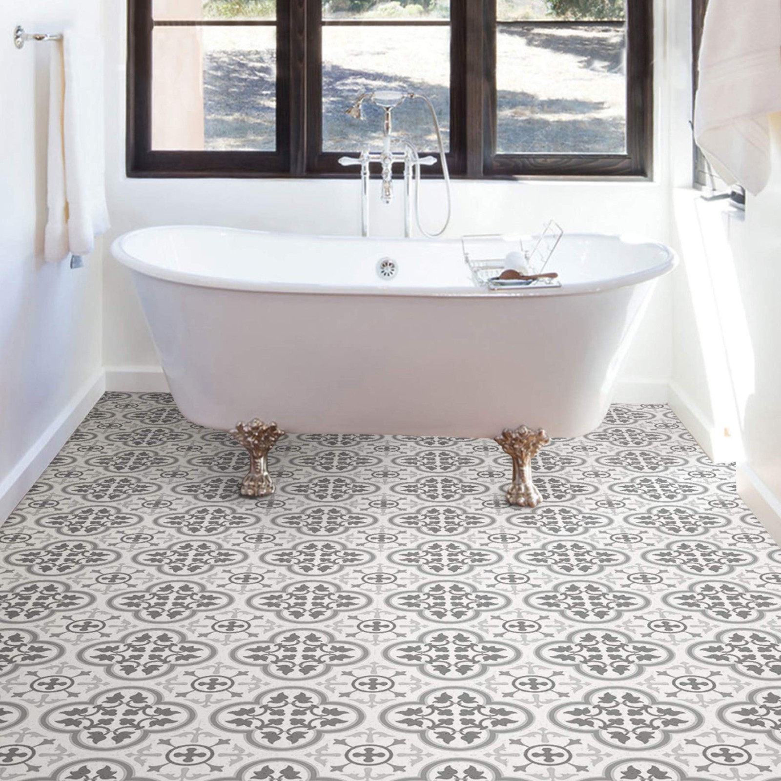 FloorPops FP2953 Remy Peel & Stick Floor Tiles, 12″L x 12″W x 0.06″T, Gray