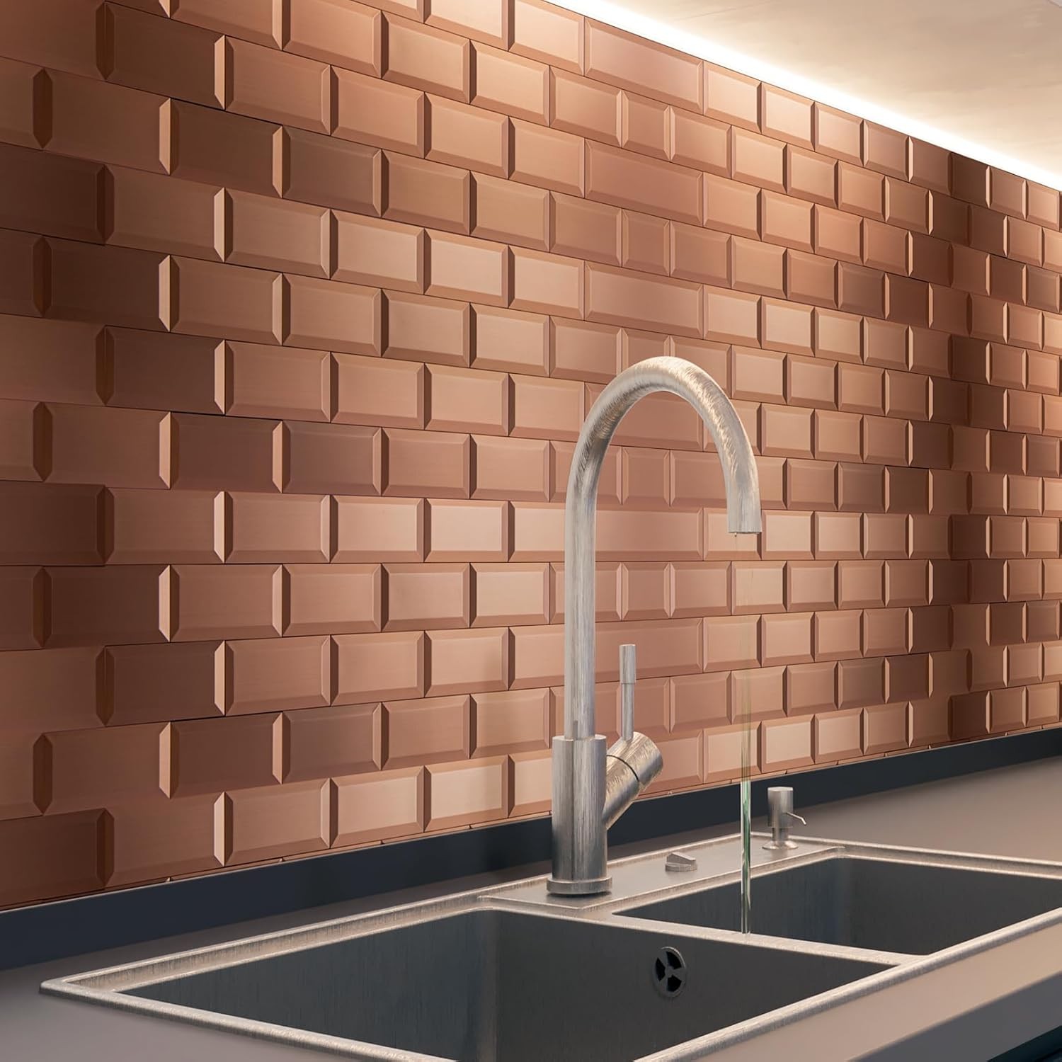 100 Pcs Copper Peel and Stick 3D Subway Backsplash Tiles for Home Decor