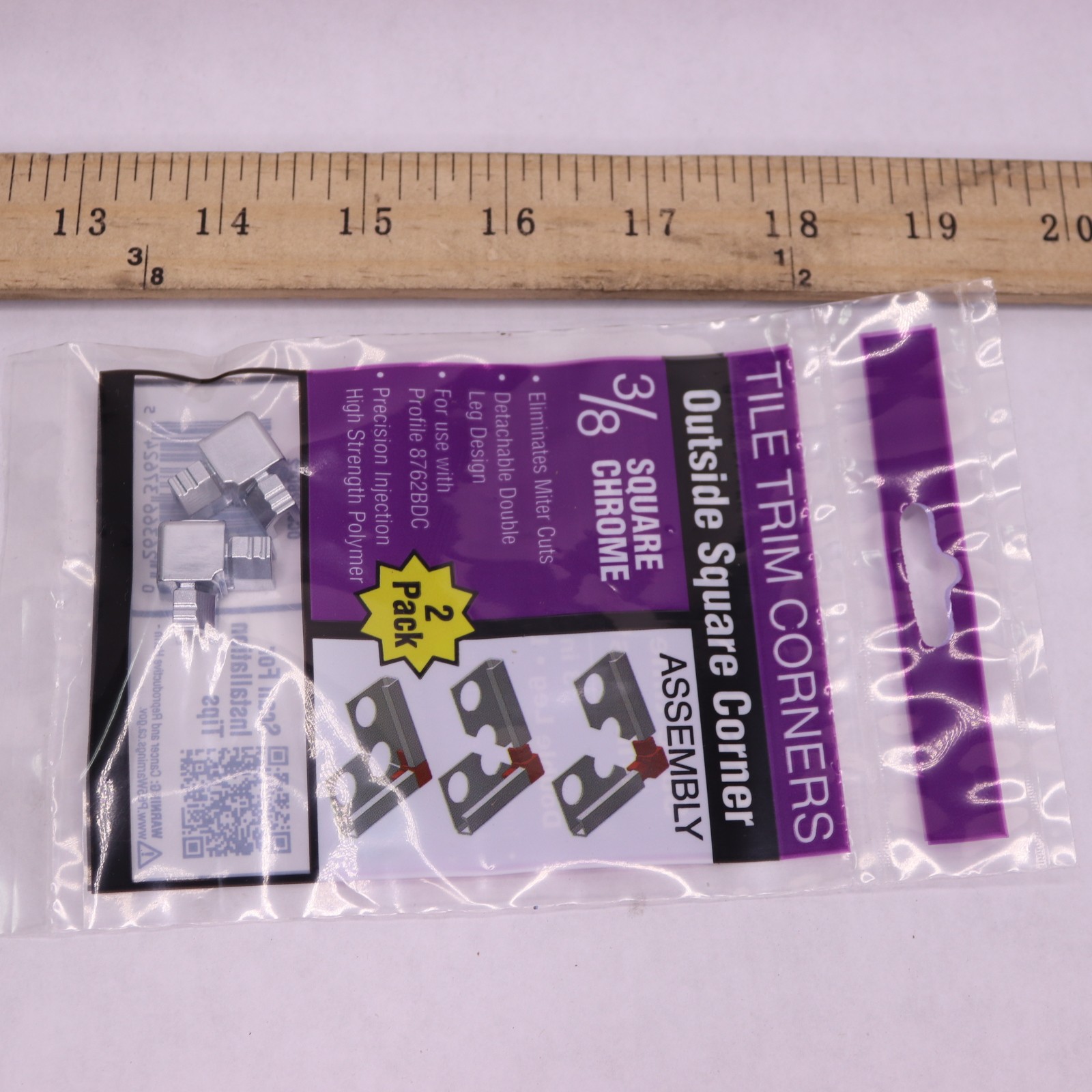 (2-Pk) TrimMaster Square Outside Corner Tile Edging Trim Polished Chrome 3/8