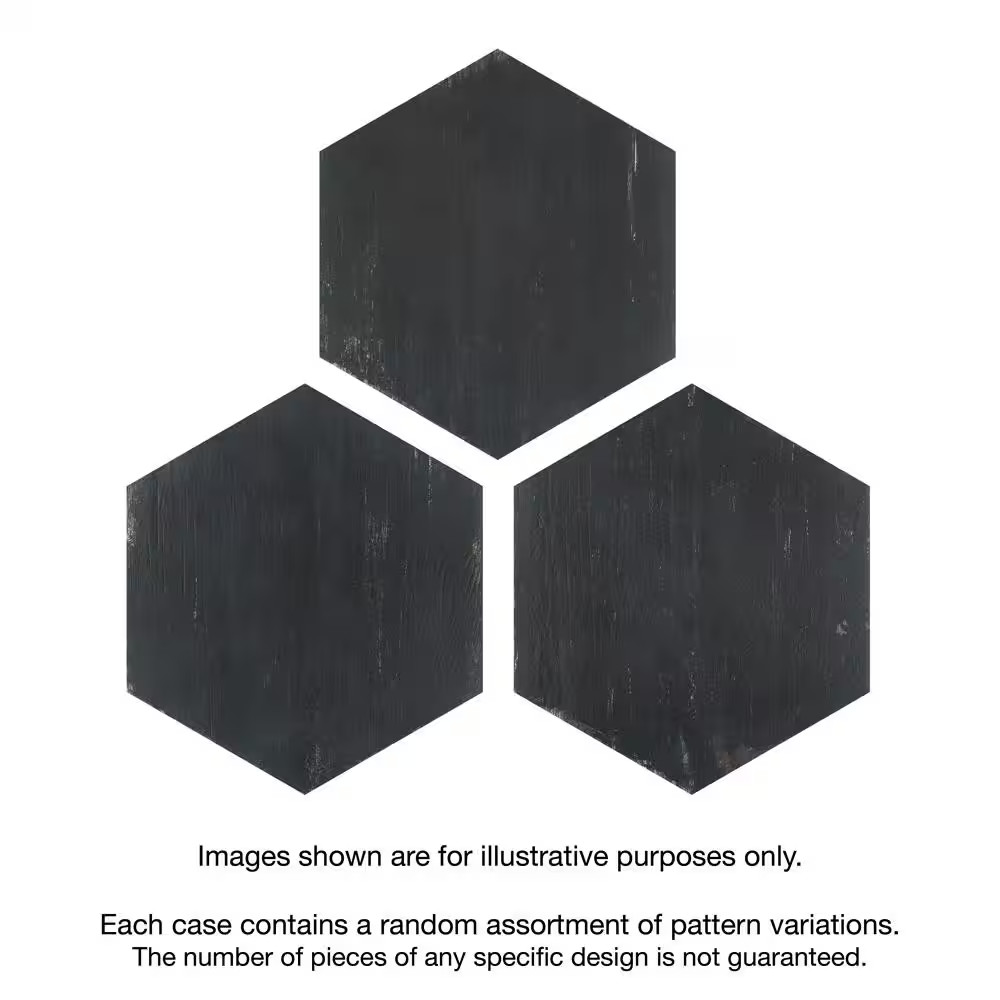 Retro Hex Nero 14-1/8 In. X 16-1/4 In. Porcelain Floor and Wall Tile (11.07 Sq.