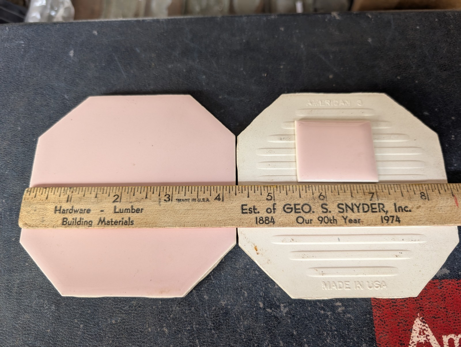 4 pcs American Olean Vintage Ceramic Tile 4 1/4″ Pink Blush Octagon #23 Glossy