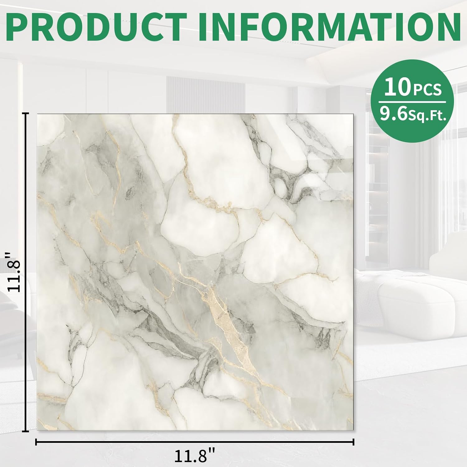10Pcs Marble Peel and Stick Backsplash Waterproof Shower Wall Panels, PVC Foam W
