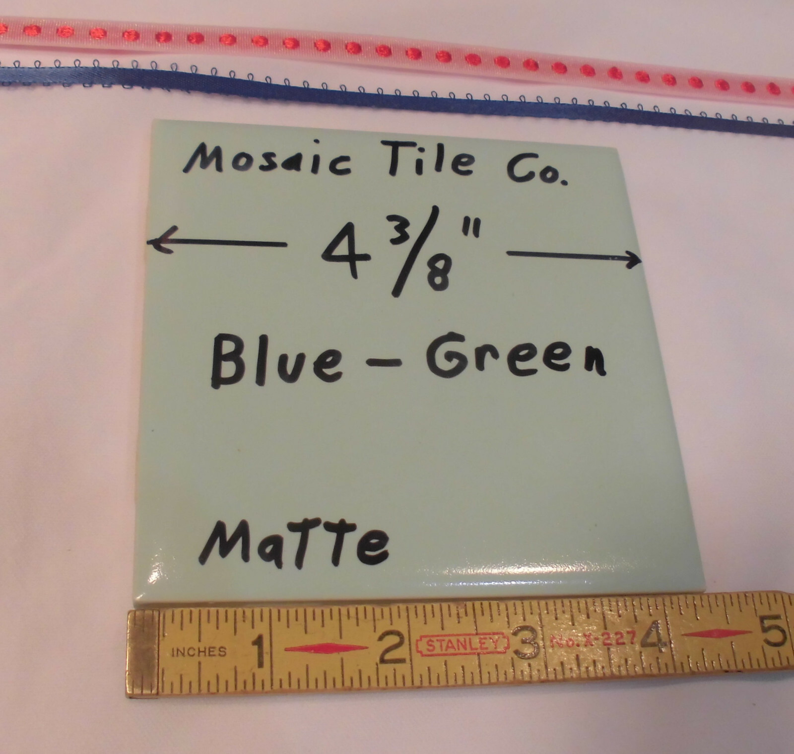 1 pc. Vintage *Blue-Green* Matte Ceramic Tile 4-3/8″…by The Mosaic Co. (NOS)