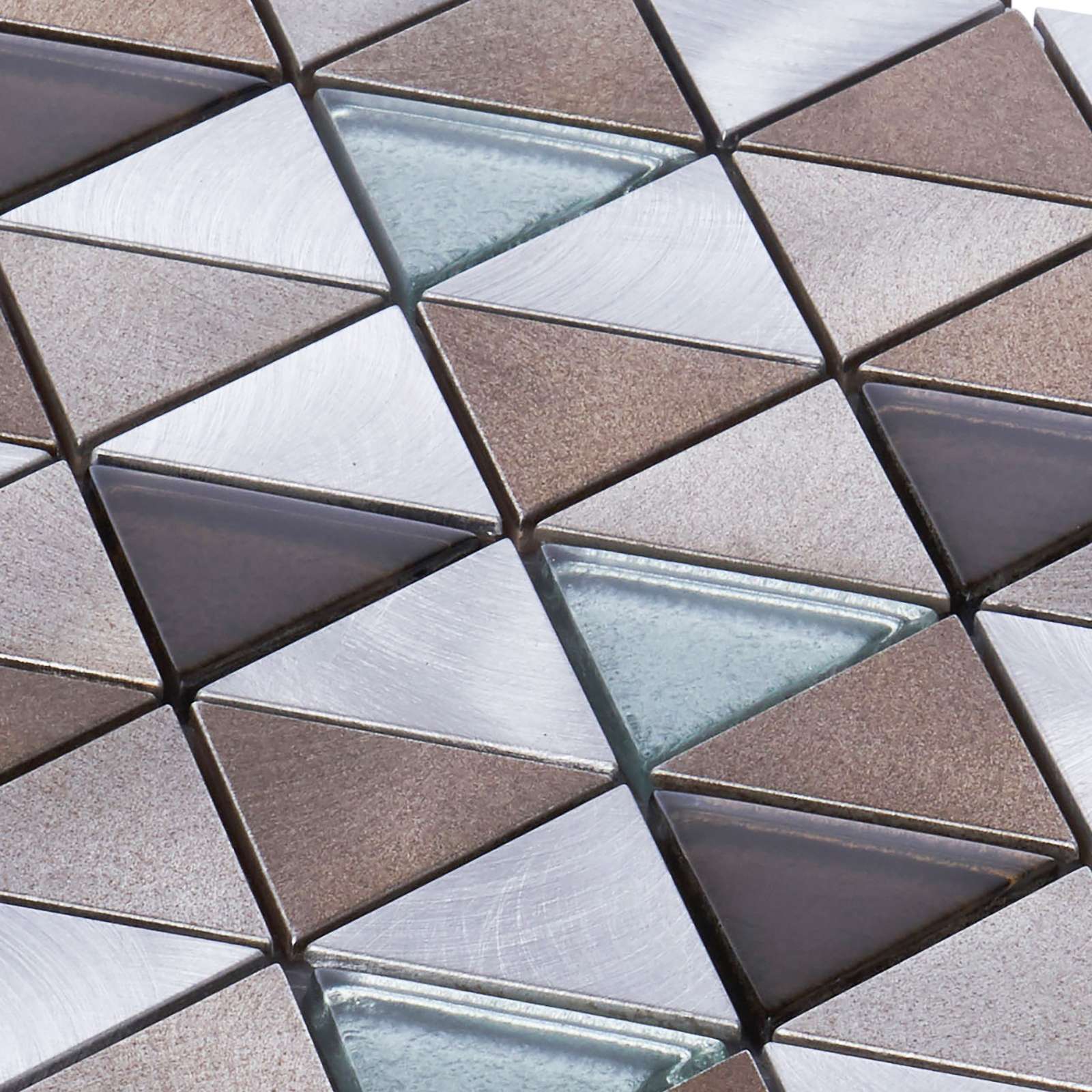 Brown Gray Aluminum Metal Crystal Glass Triangle Mosaic Tile Kitchen Backsplash