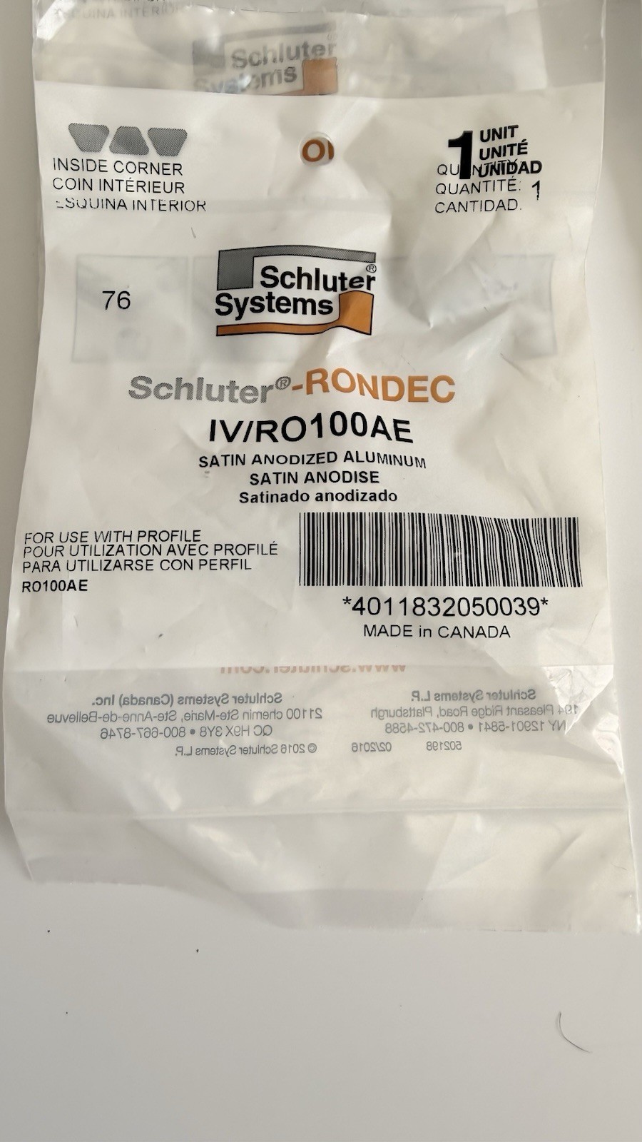 Lot of 15 Schluter Rondec & Quadec Satin Anodized Aluminum Tile Trim – New