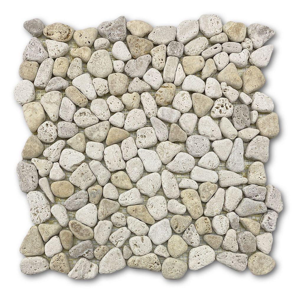 P63T Non Slip Shower Floor Tile Tumbled Pebble Stone Travertine Giallo