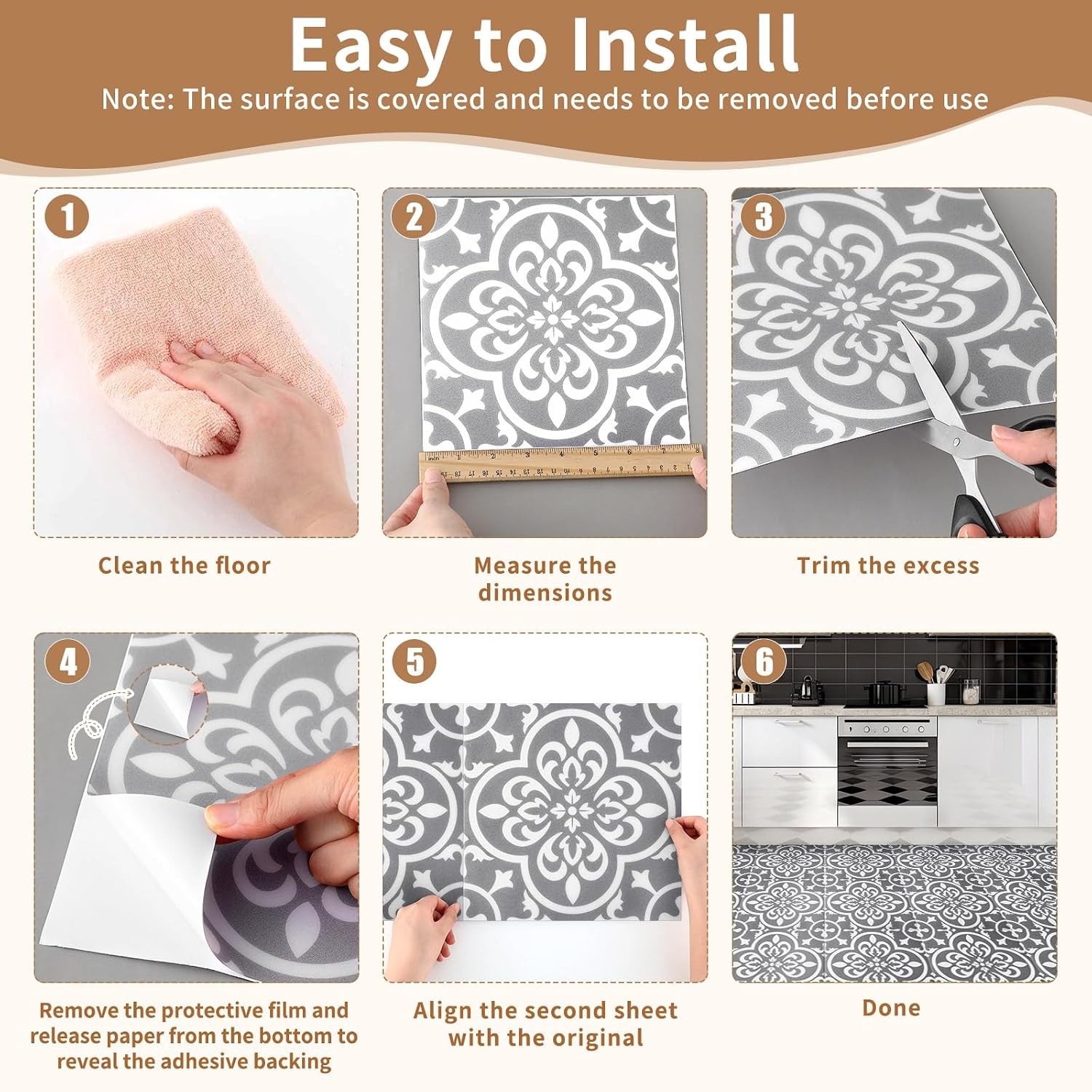 36 Pcs 7.87″ x 7.87″ Peel and Stick Floor Tile Vinyl DIY Flooring Self