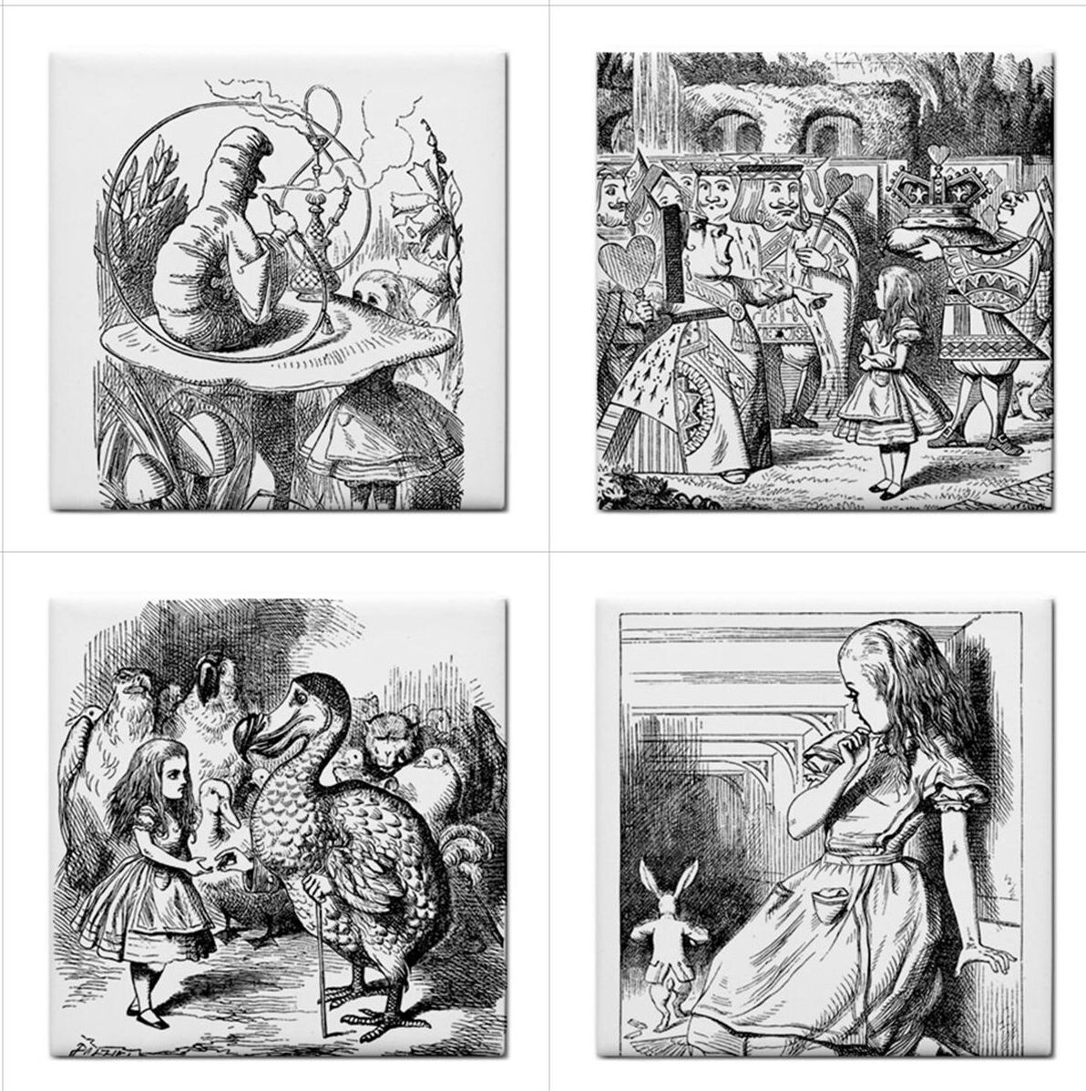 Alice In Wonderland Ceramic Tiles Black And White Backsplash 16 Tile Set