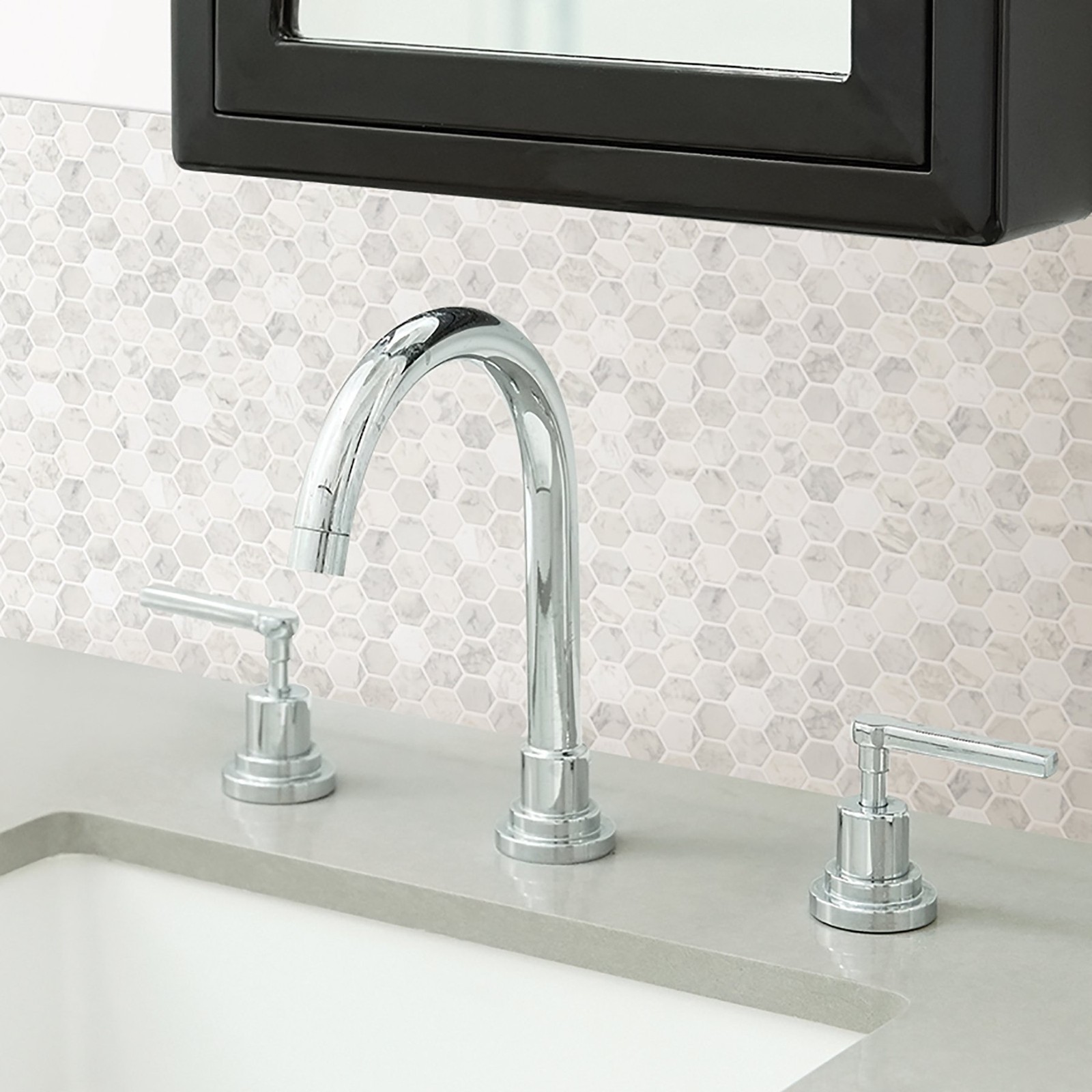 InHome NH2359 Hexagon Marble Peel Stick Backsplash Tiles, White & Off-White