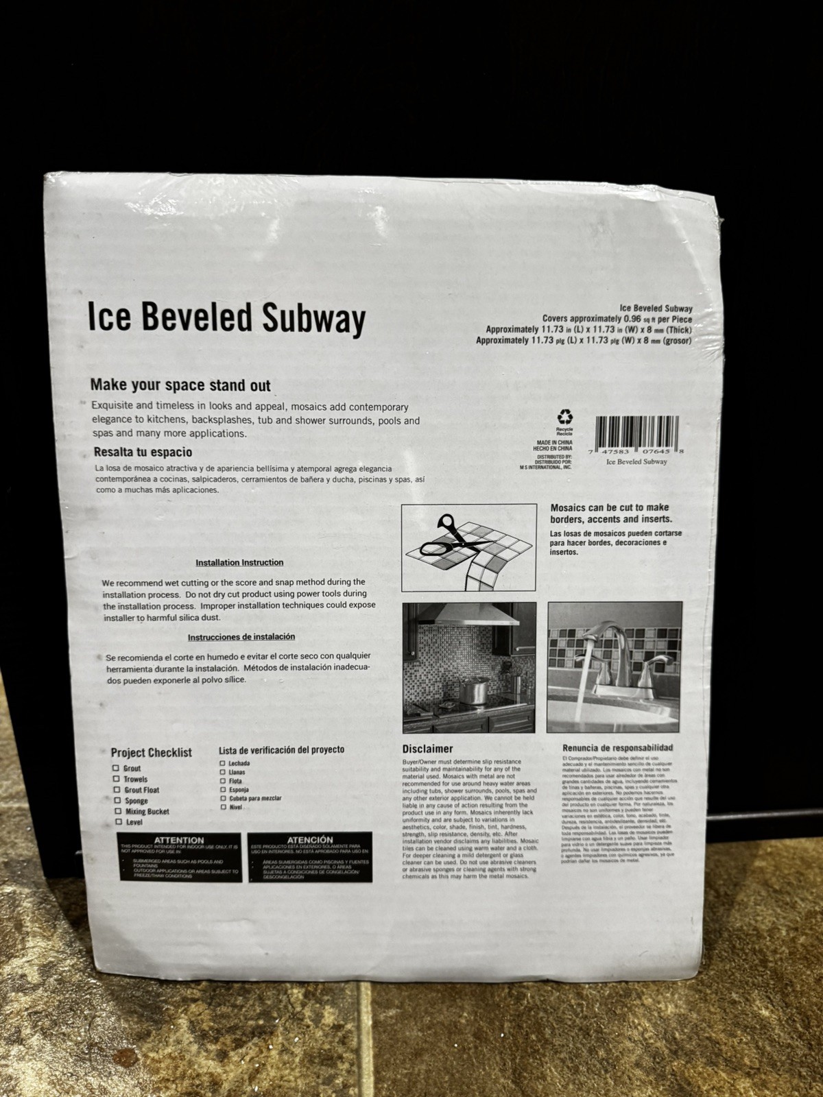 Ice Bevel 12X12” lot of 14 sheets White-Cool Glass Subway Tile MSI International