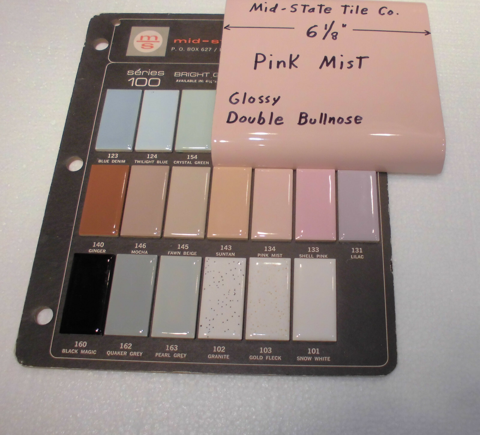 1 pc. Pink Mist 6″ x 6″ Double Radius Bullnose Glossy Ceramic Tile: Mudd Caps
